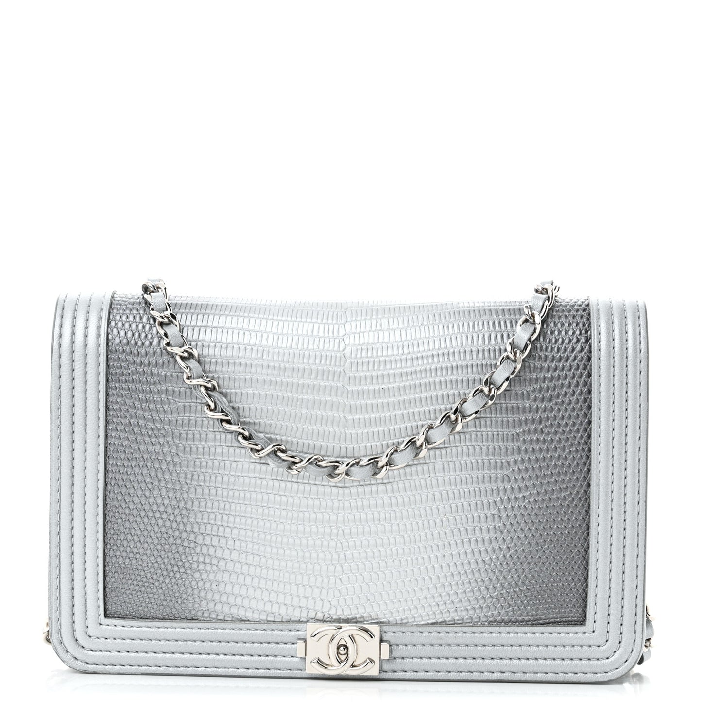 Lizard Calfskin Boy Wallet on Chain WOC Black Silver
