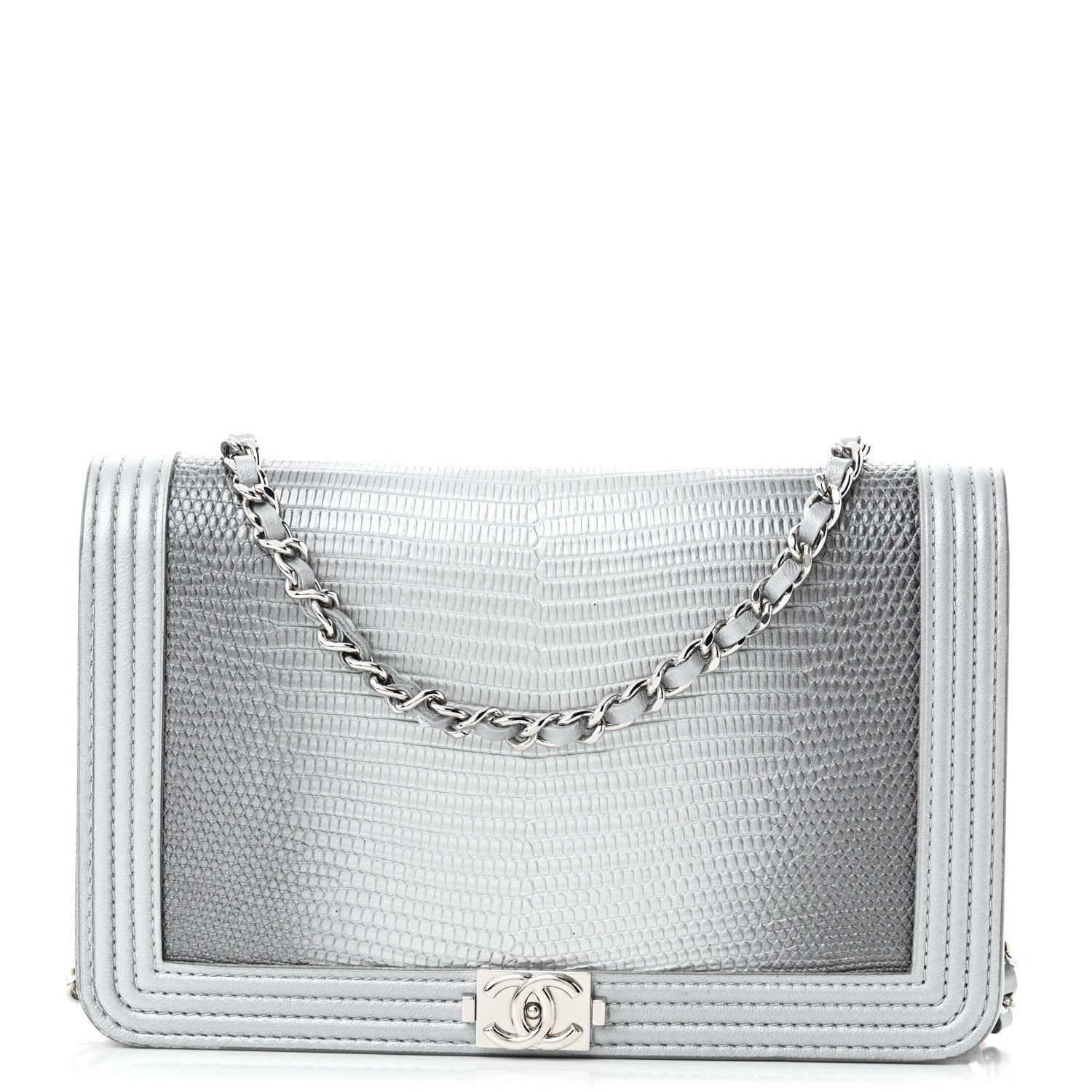 Chanel Lizard Calfskin Boy Wallet on Chain WOC Black Silver 1 of 12
