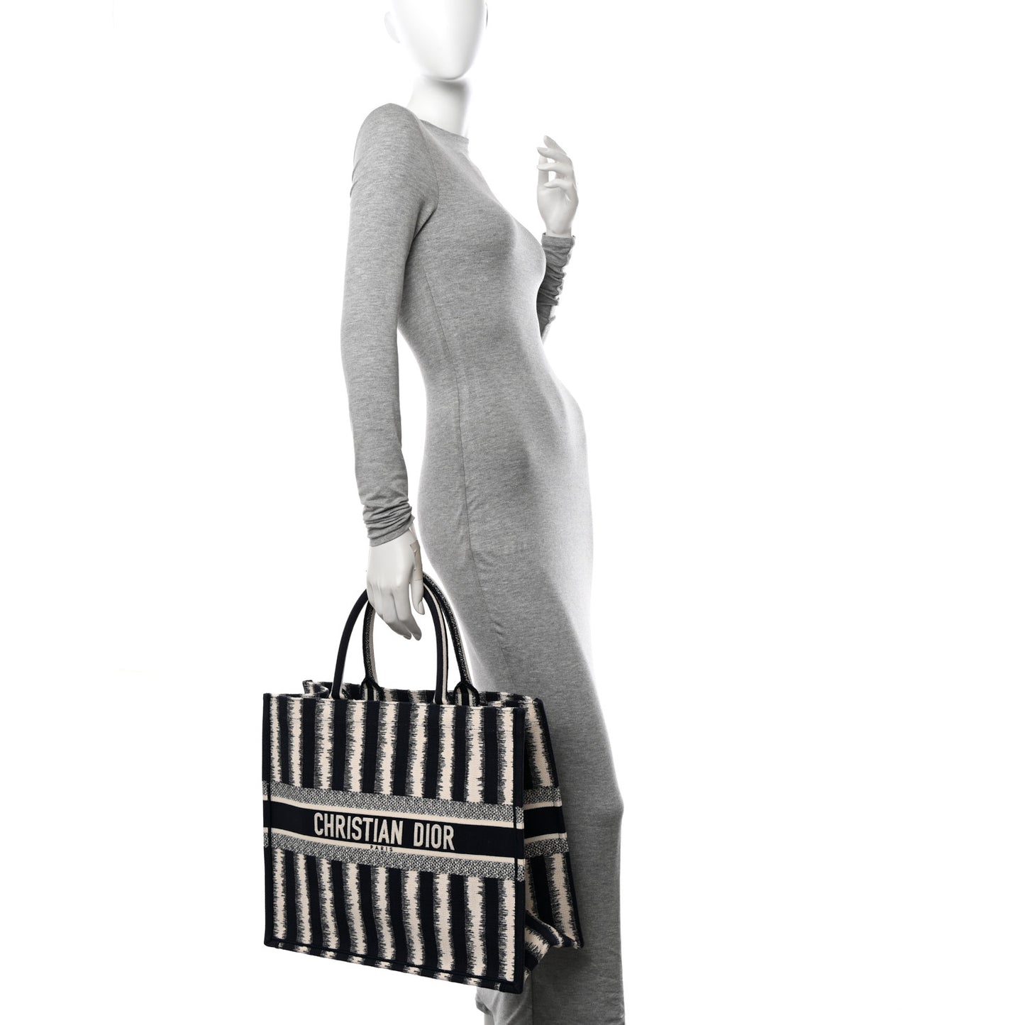 Canvas Embroidered Large Striped Book Tote Navy