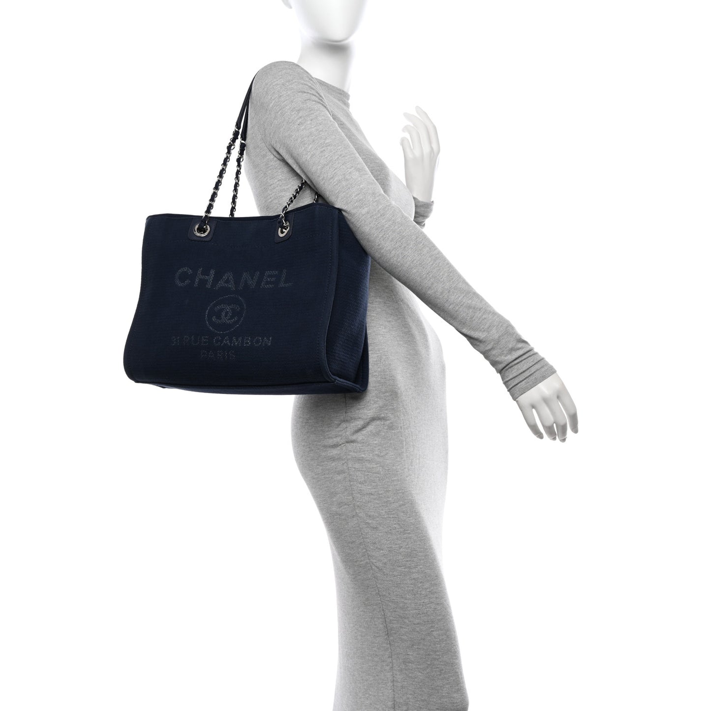 Mixed Fibers Calfskin Small Deauville Tote Dark Blue