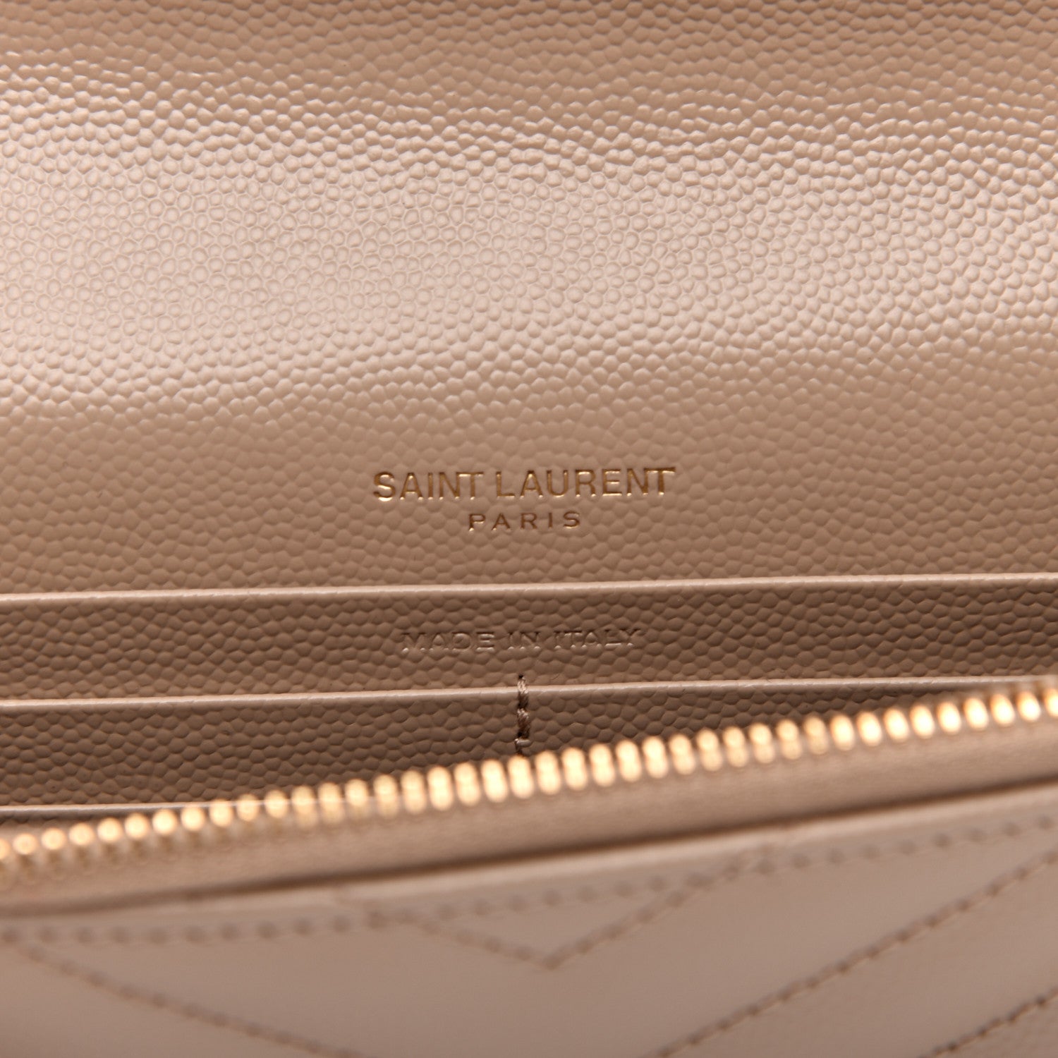 Saint Laurent Grain De Poudre Matelasse Chevron Monogram Envelope Chain Wallet Dark Beige 8 of 10