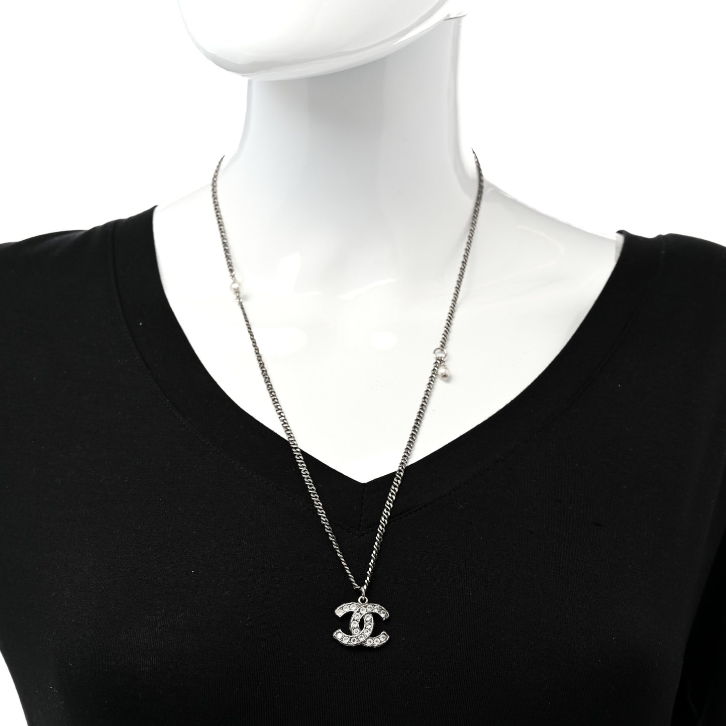 Ruthenium Crystal Pearl CC Pendant Necklace Silver