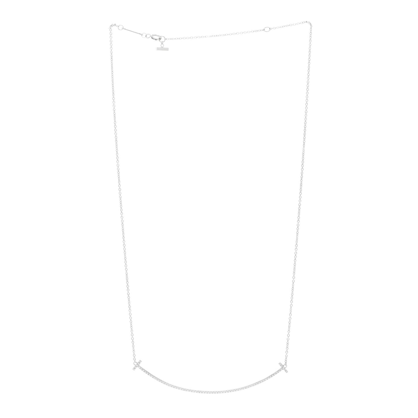 18K White Gold Diamond Large T Smile Pendant Necklace