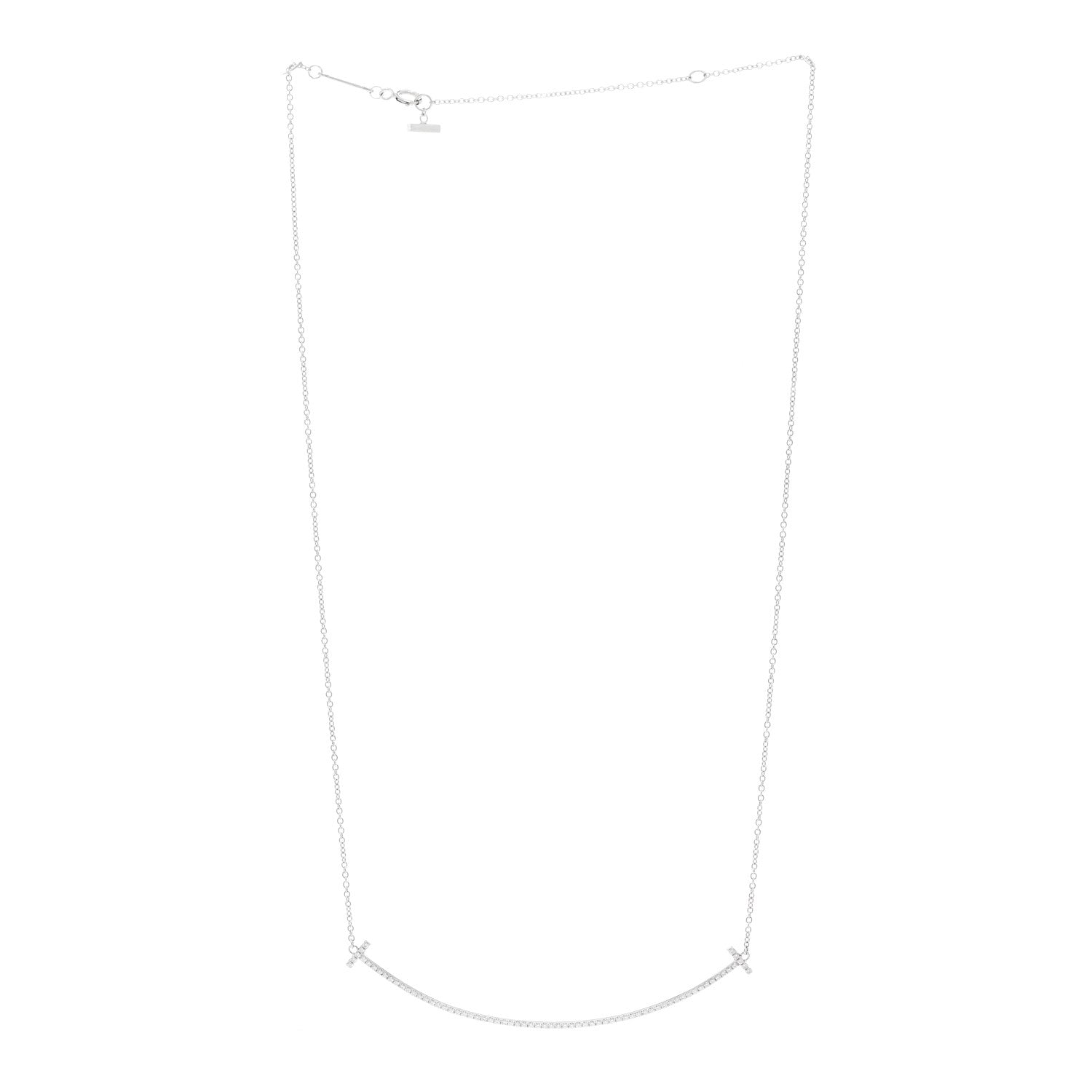 Tiffany 18K White Gold Diamond Large T Smile Pendant Necklace 3 of 5