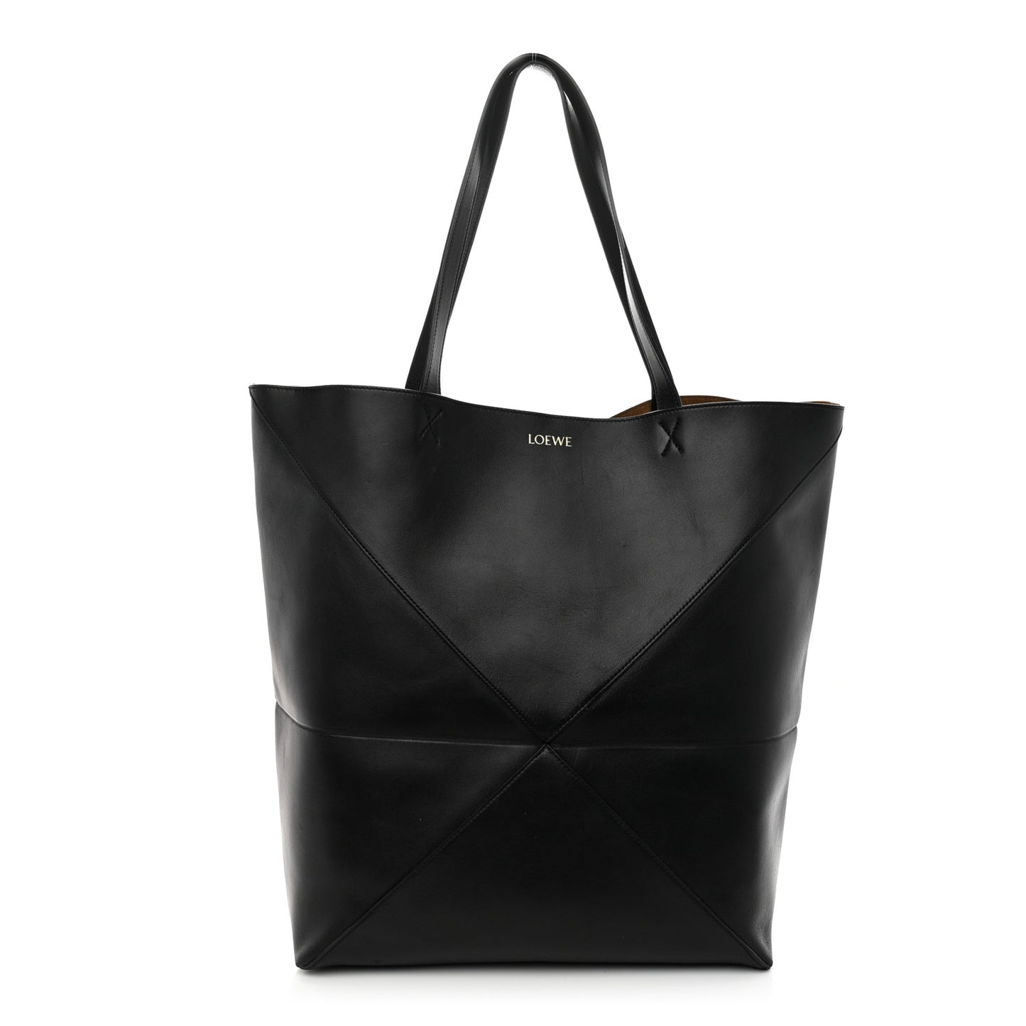 Shiny Calfskin Large Puzzle Fold Tote Black