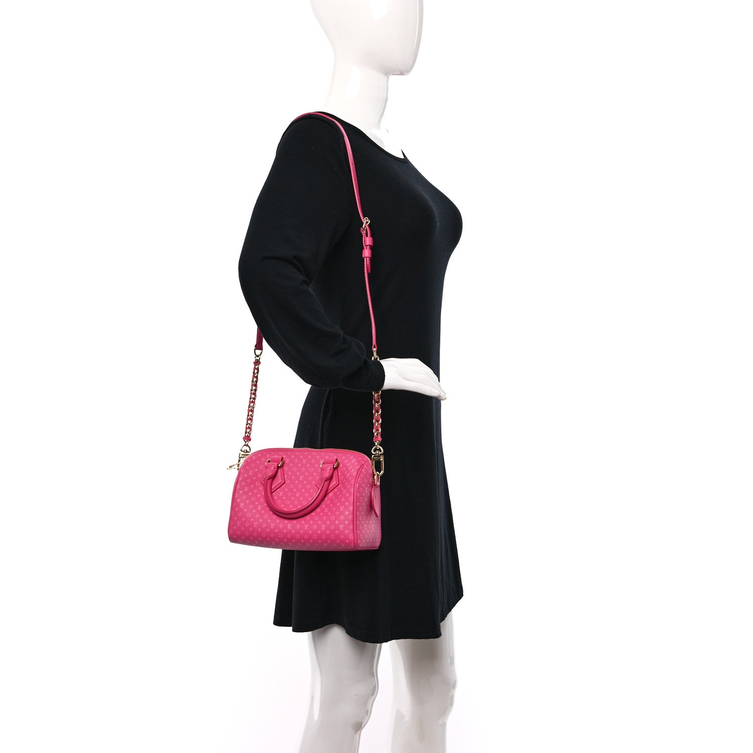 Louis Vuitton Calfskin Nanogram Embossed Speedy Bandouliere 20 Rose 3 of 8