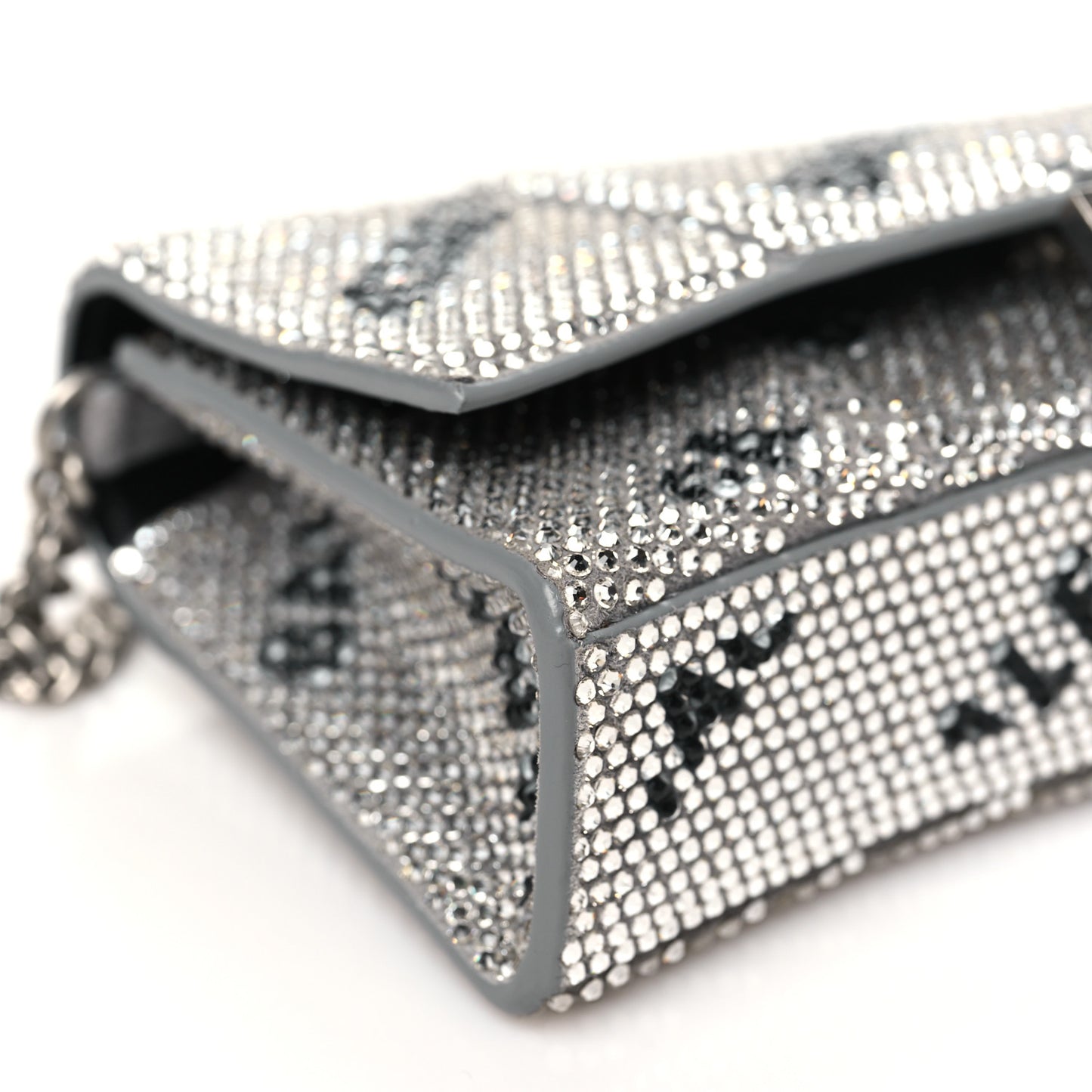 Strass Suede Allover Logo Hourglass Chain Bag Silver Black