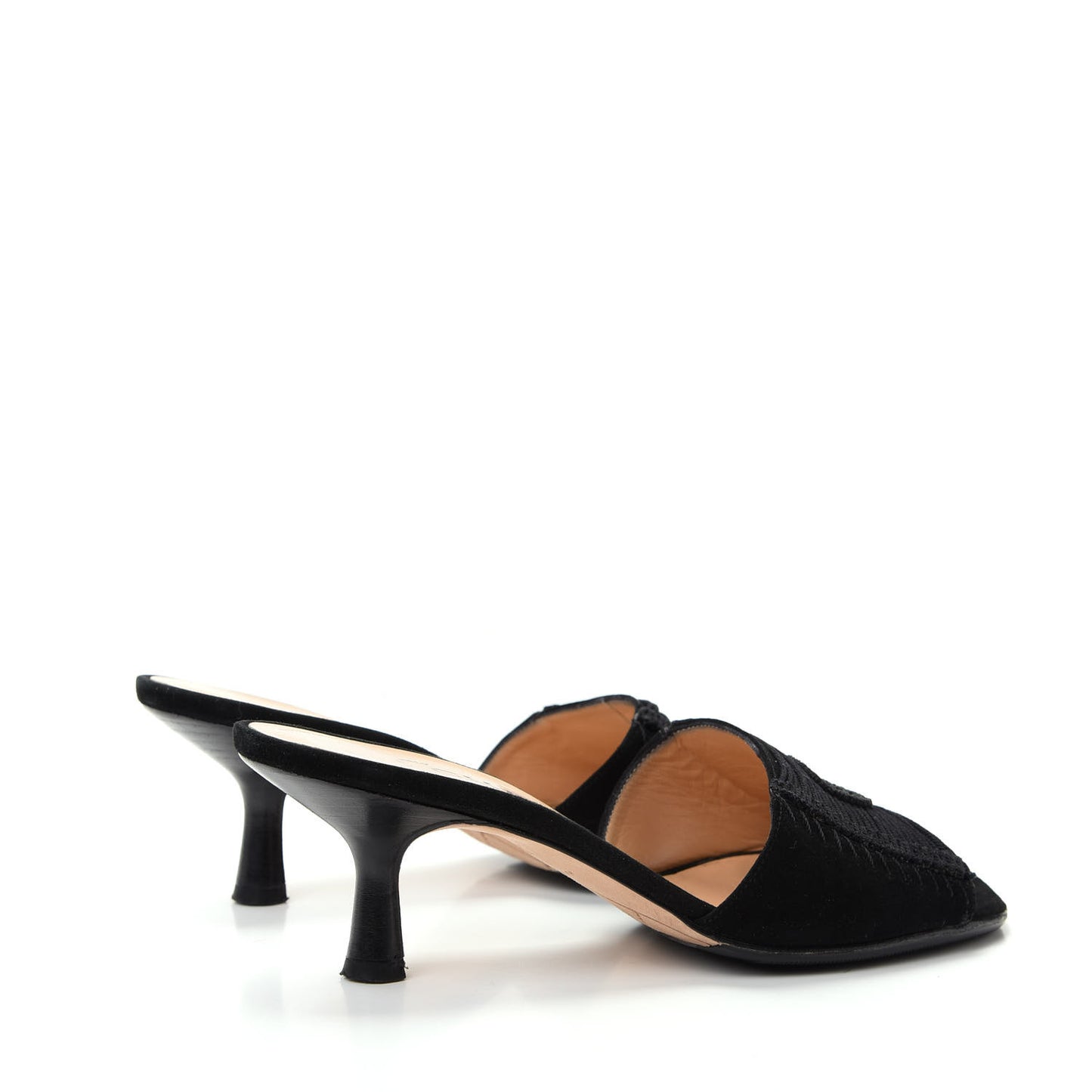 Suede Cord Beaded CC Mules 35.5 Black