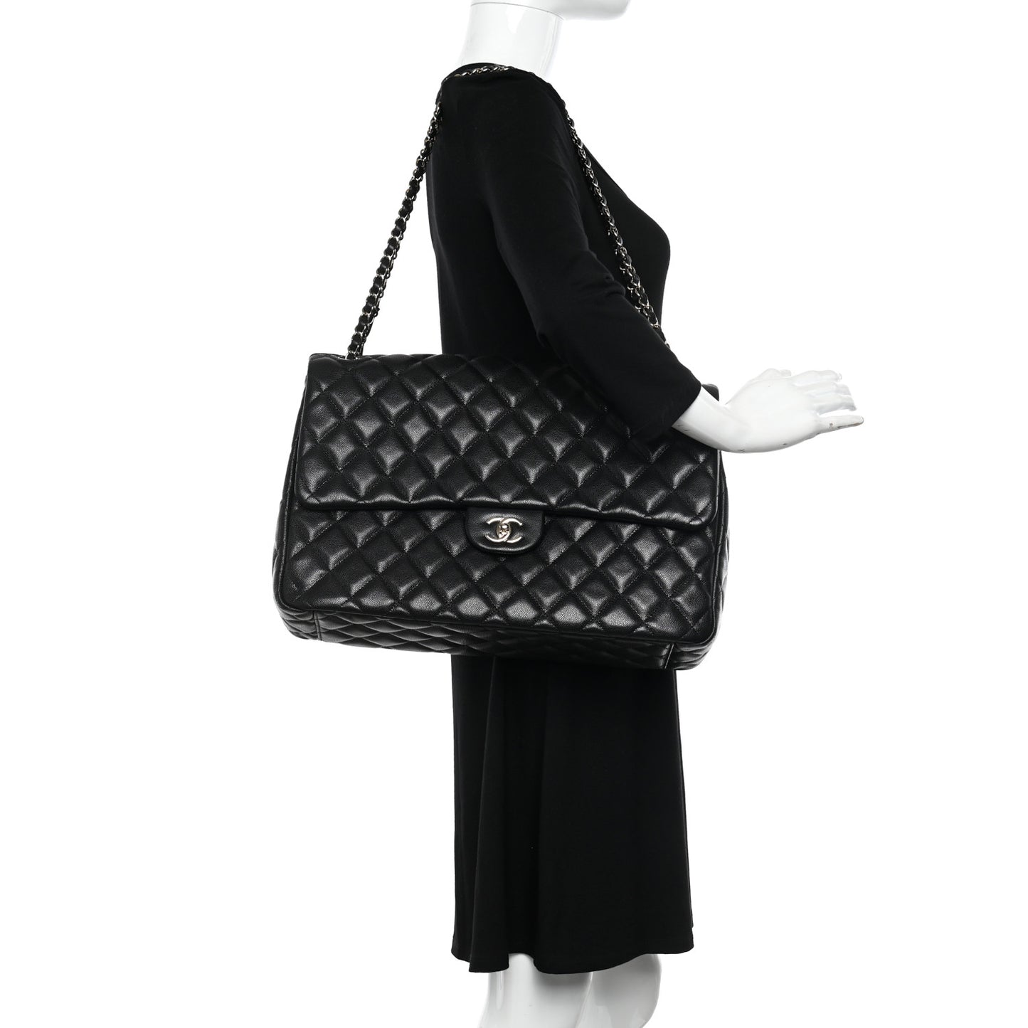 Caviar Quilted XXL Travel Flap Bag Black