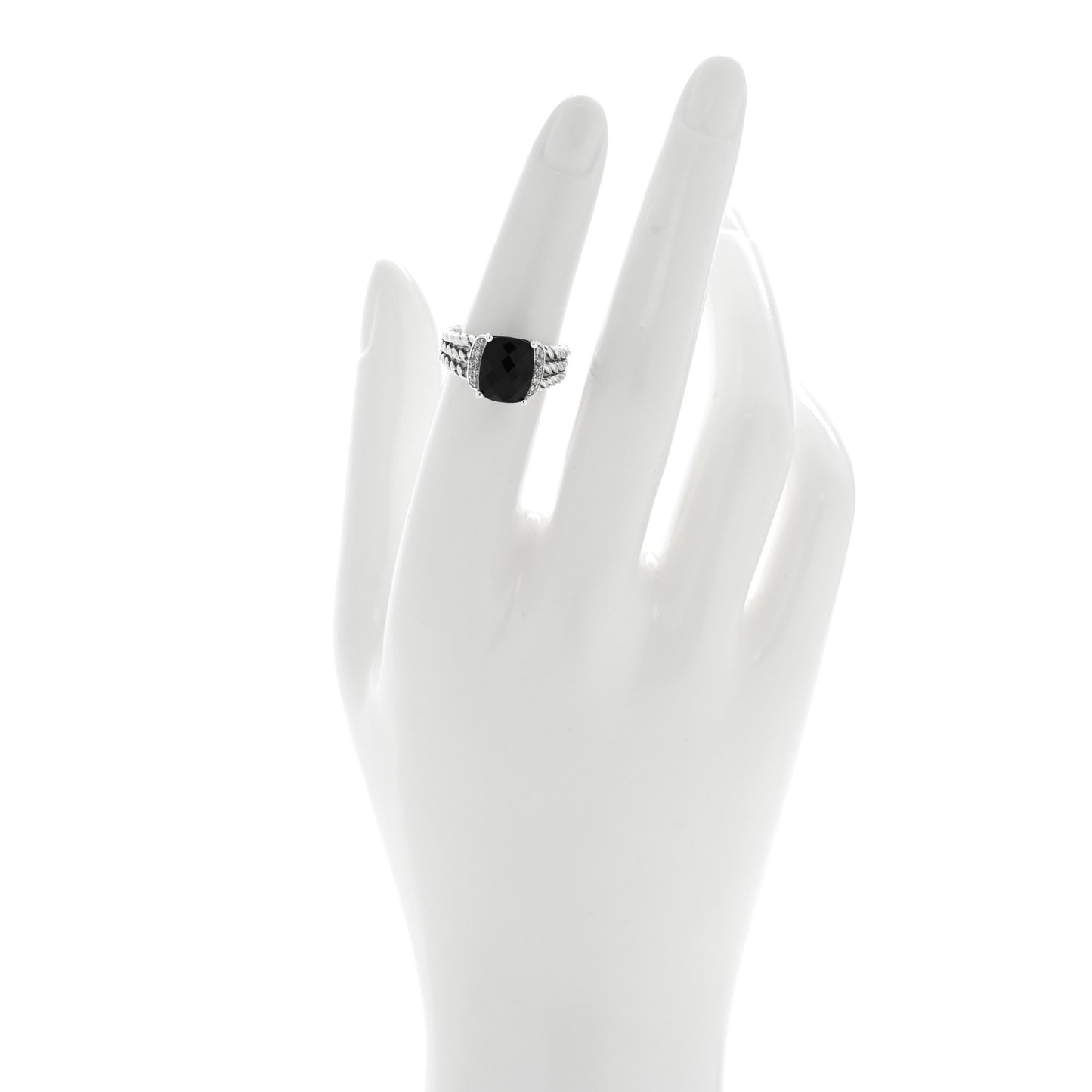 Sterling Silver Diamond Black Onyx 10mm Petite Wheaton Ring