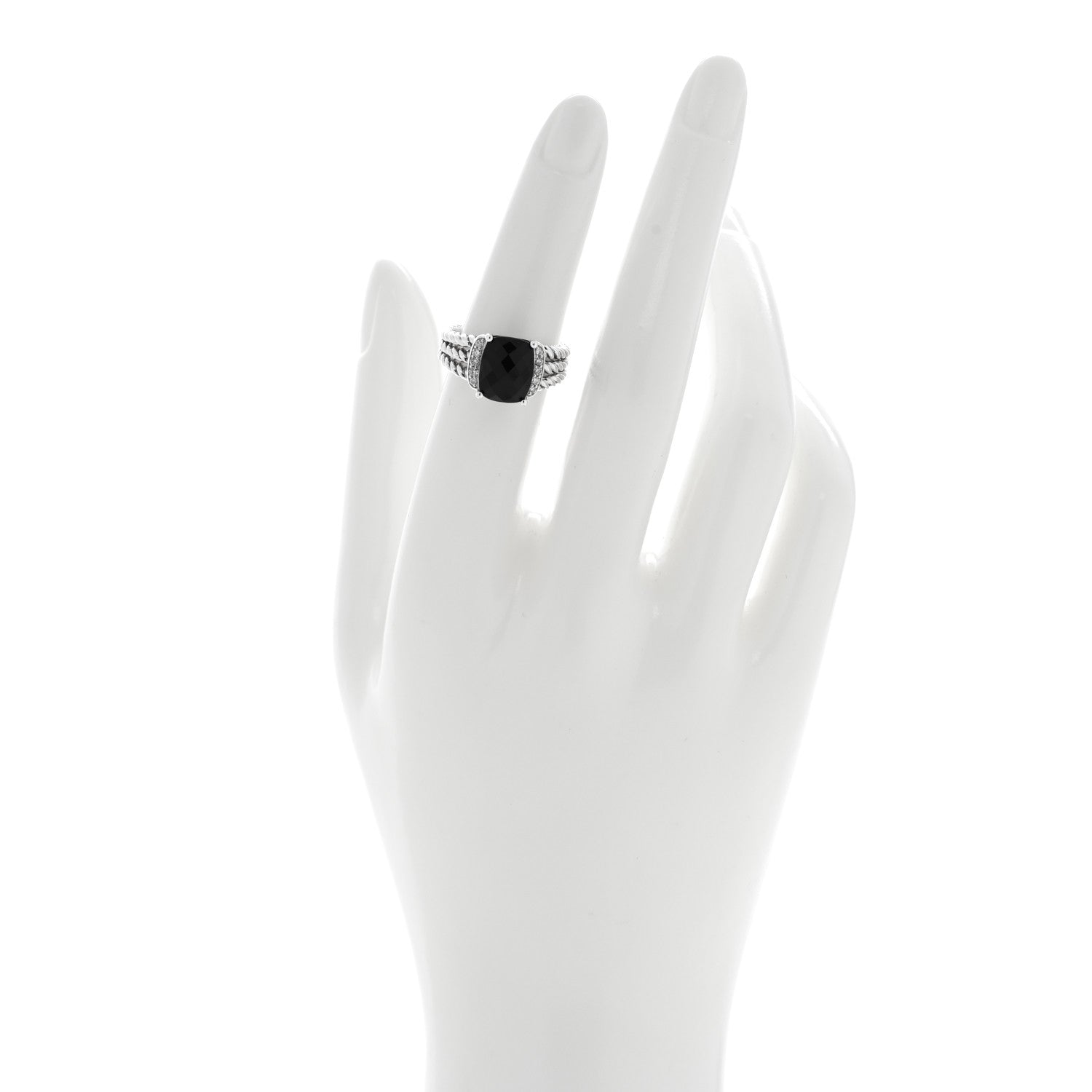 David Yurman Sterling Silver Diamond Black Onyx 10mm Petite Wheaton Ring 2 of 4