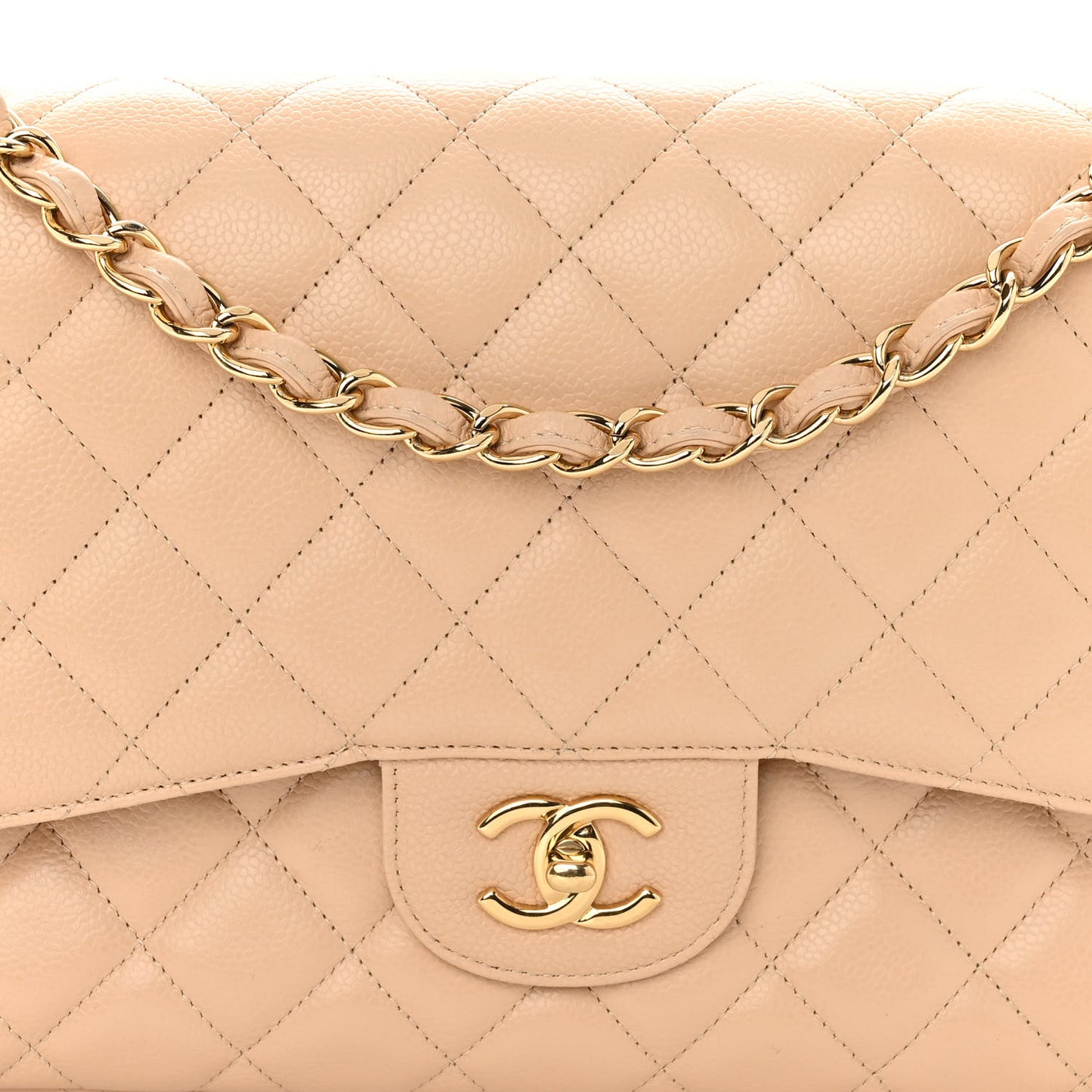 Caviar Quilted Jumbo Double Flap Beige Clair