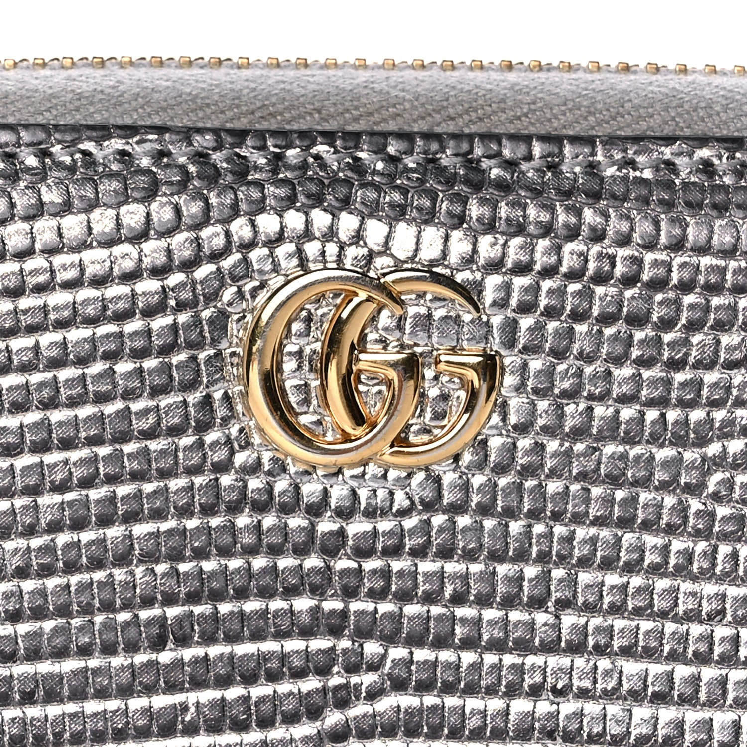 Gucci Laminated Lizard GG Marmont Zip-Around Wallet Silver 10 of 13
