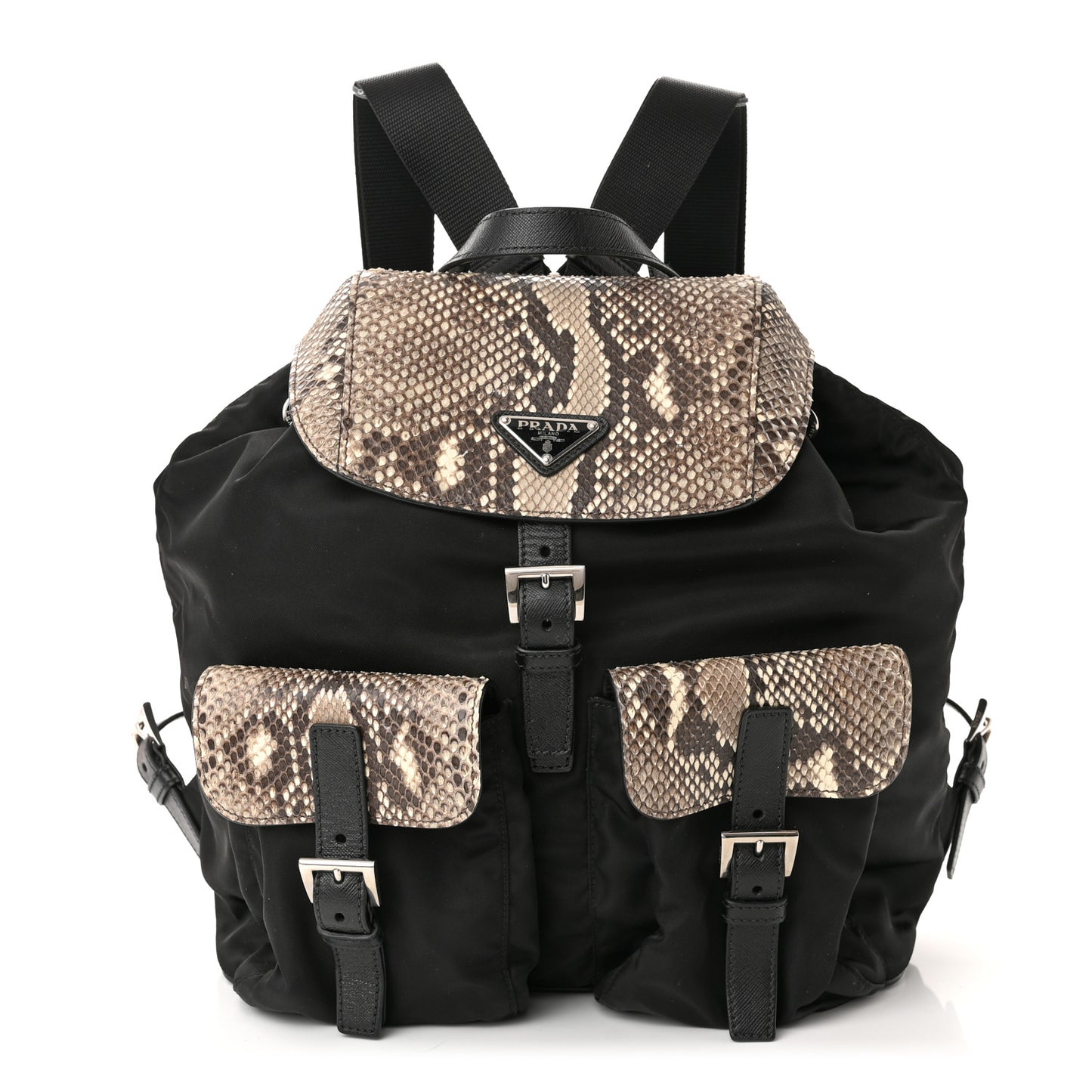Tessuto Nylon Snakeskin Saffiano Medium Backpack Black Roccia