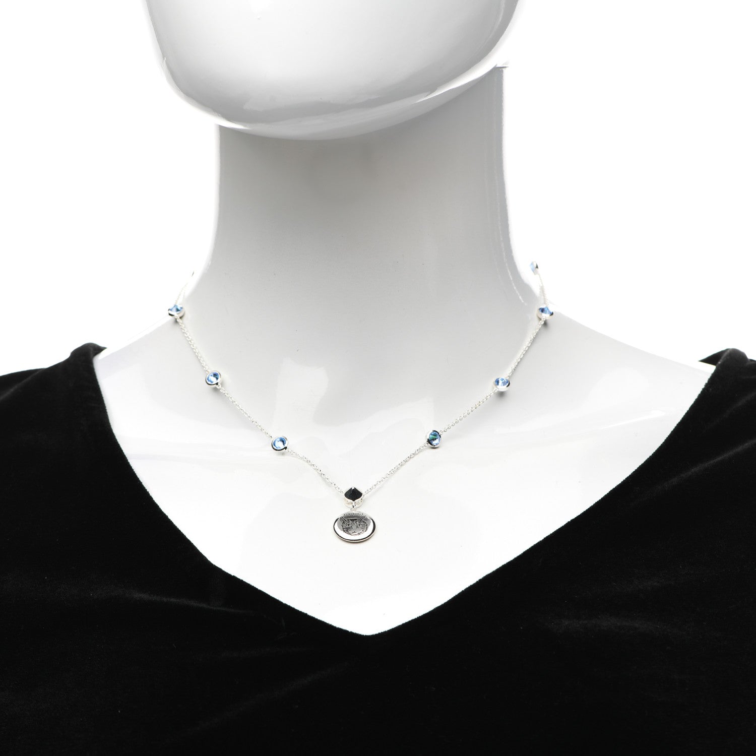 Gucci Sterling Silver Blue Zirconia Blind For Love Pendant Necklace 2 of 6