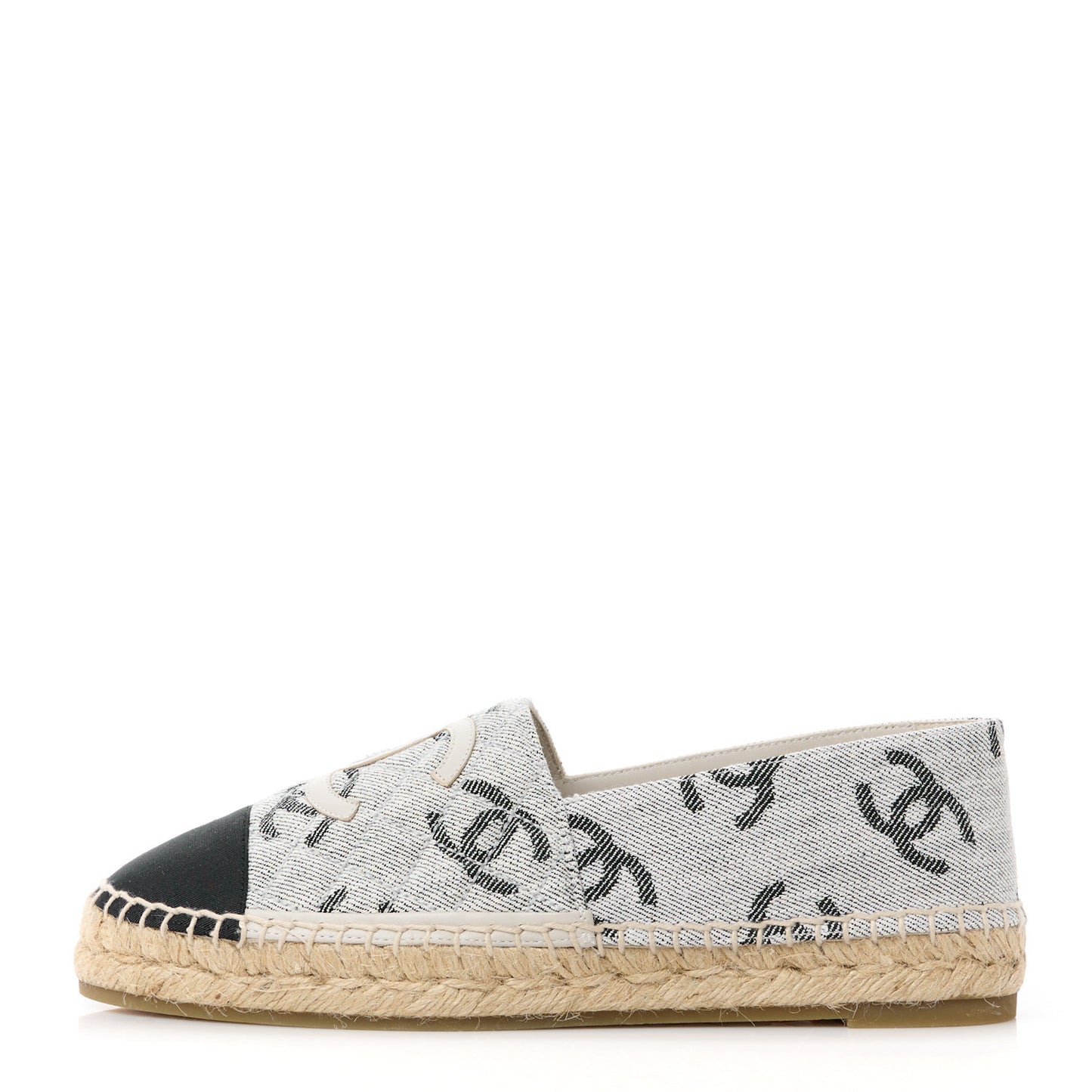 Cotton Jacquard Grosgrain CC Print Espadrilles 40 Grey Black