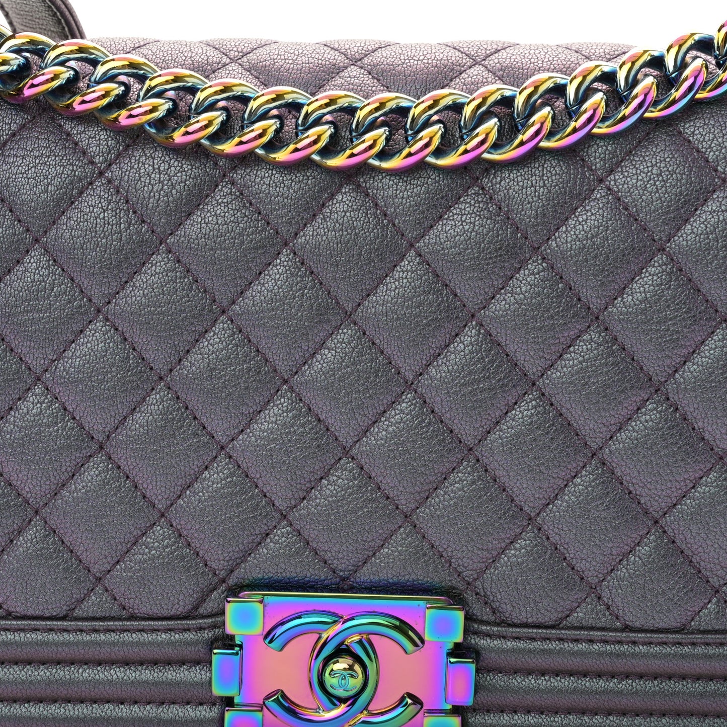 Iridescent Goatskin Quilted Medium Boy Flap Purple