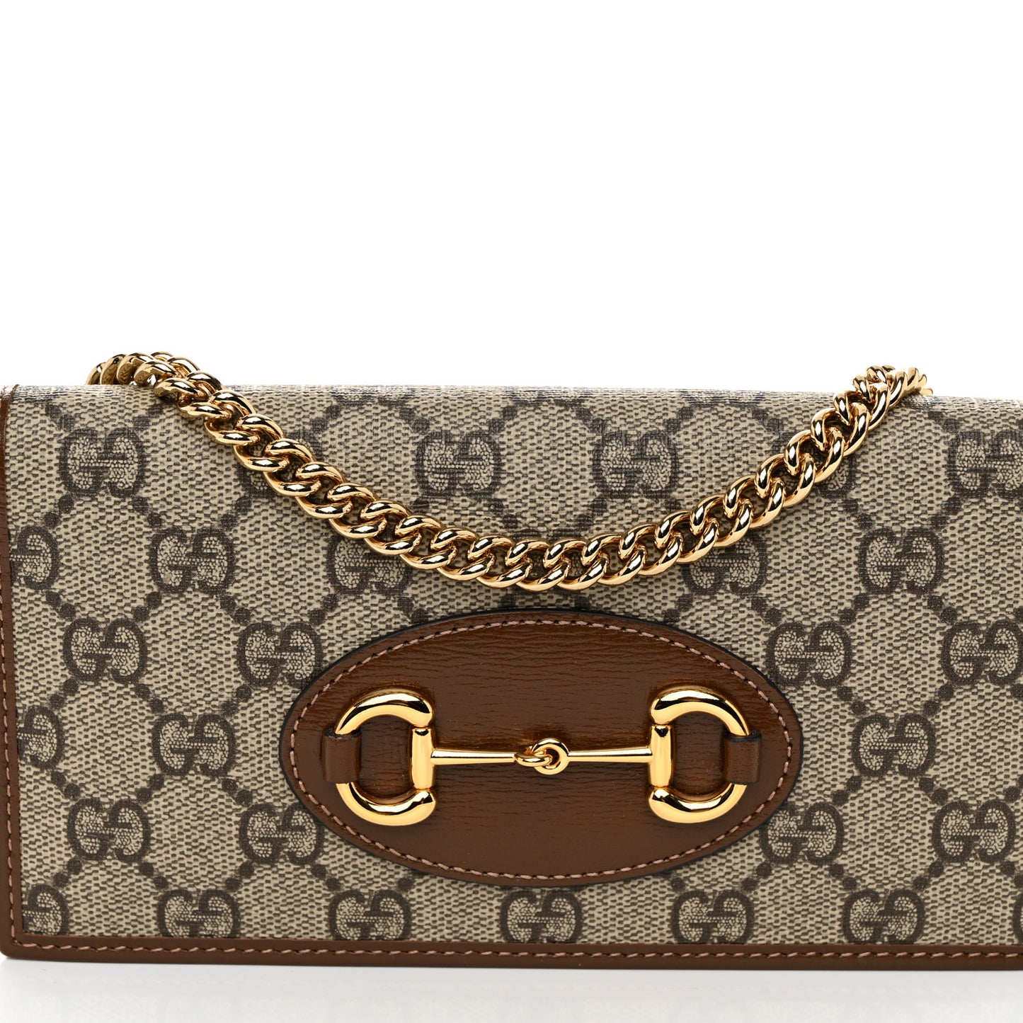 GG Supreme Monogram Azalea Calfskin Horsebit 1955 Wallet On Chain Beige Ebony Brown Sugar