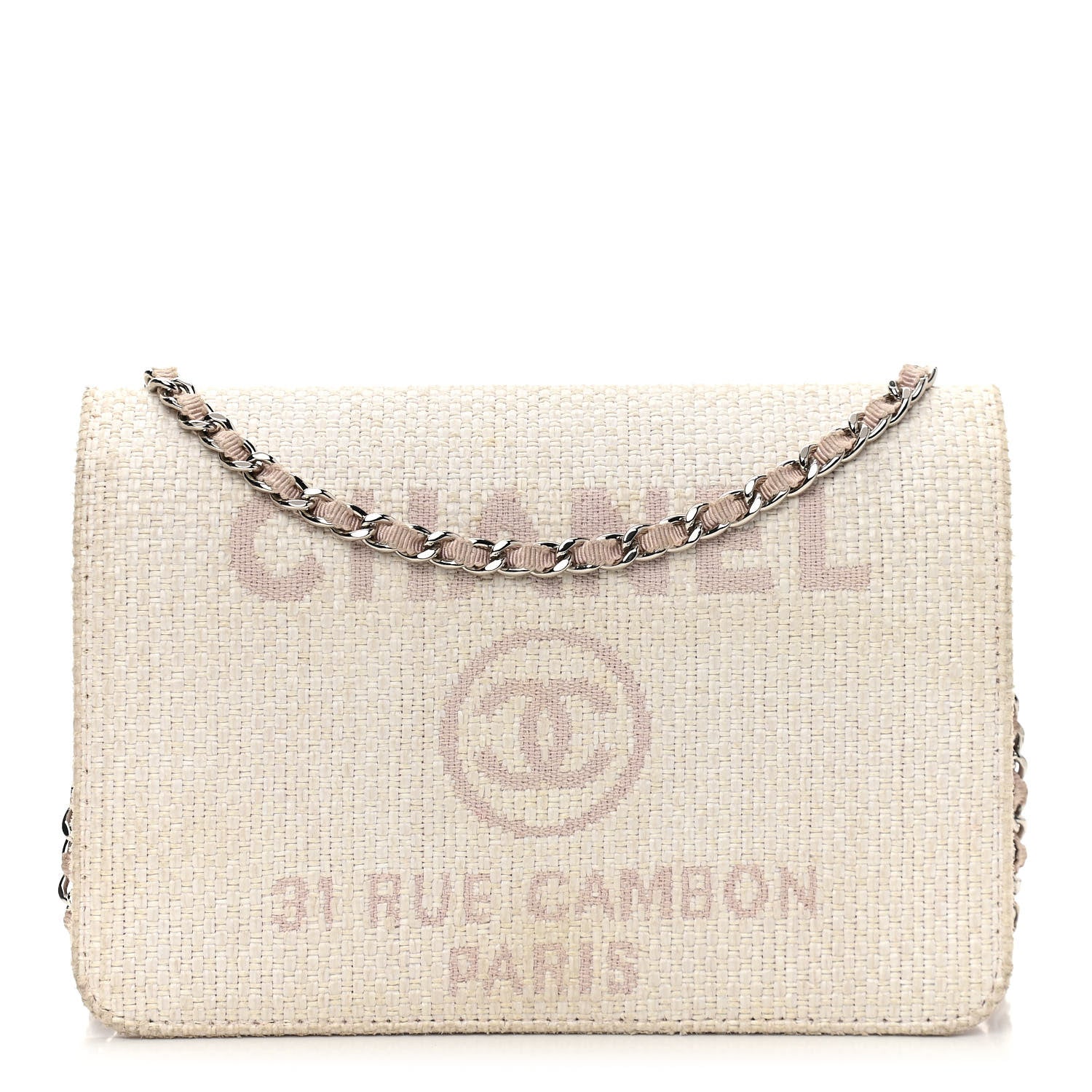 Chanel Canvas Deauville Wallet On Chain WOC Pink White 1 of 17