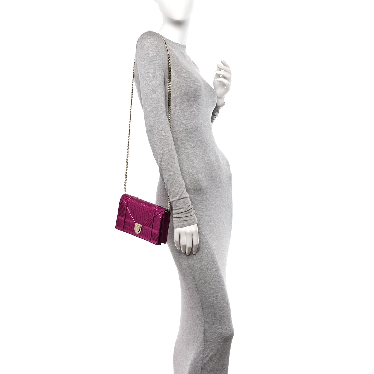 Patent Micro-Cannage Diorama Wallet on Chain Pouch Fuchsia