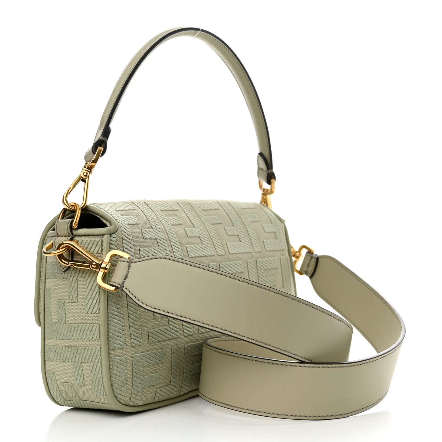 Canvas Vitello King FF Embroidered Baguette Green Tea