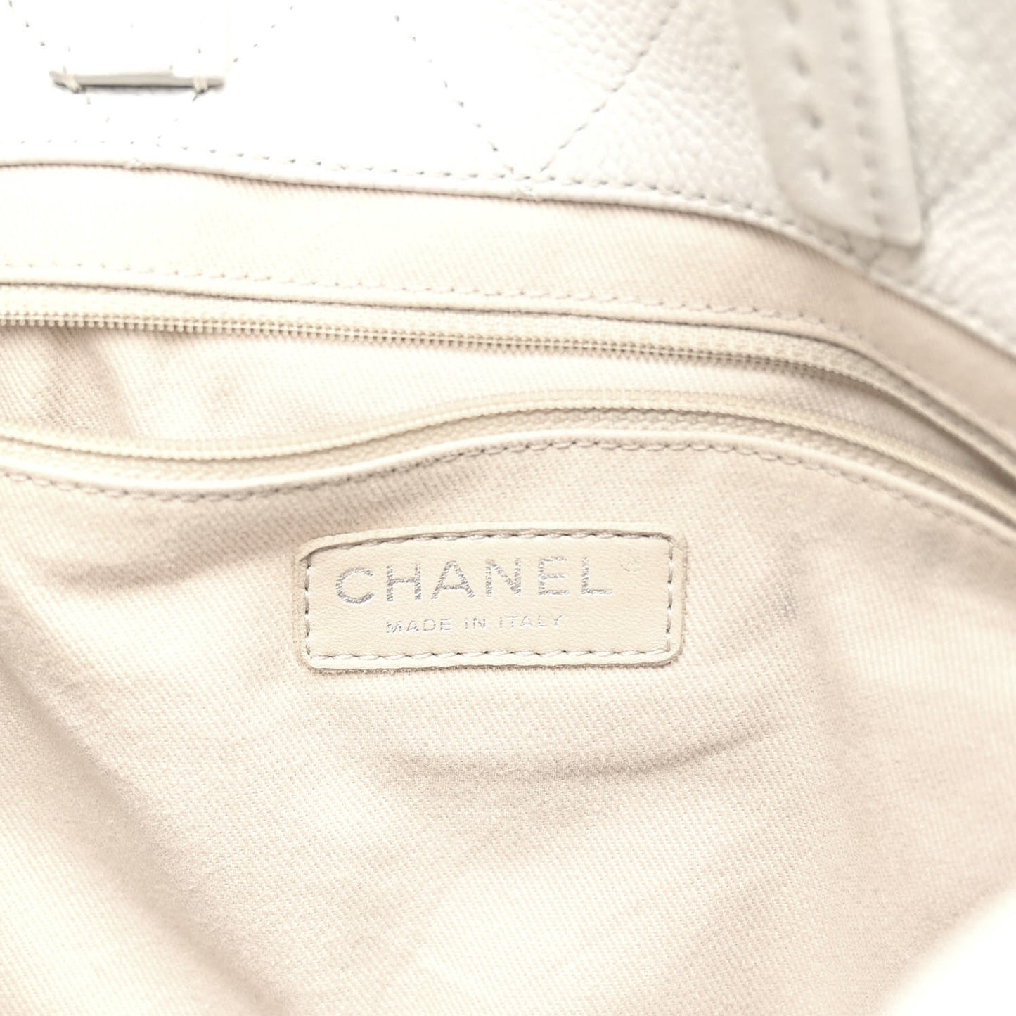 Grained Calfskin CC Pocket Tote White