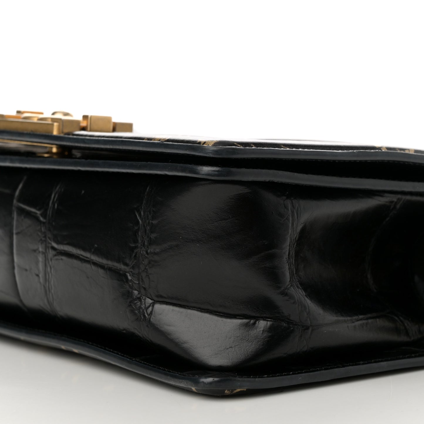 Calfskin Crocodile Embossed Graffiti Cocodile Medium Boy Flap Black Gold