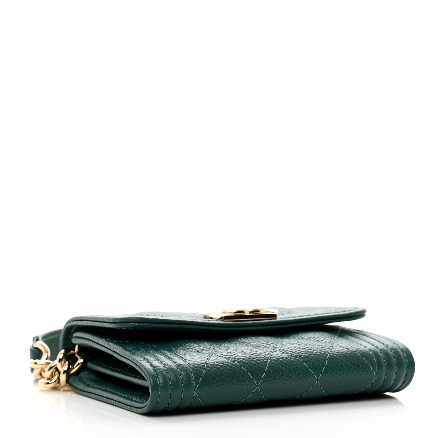 Caviar Quilted Boy Card Holder On Chain Green