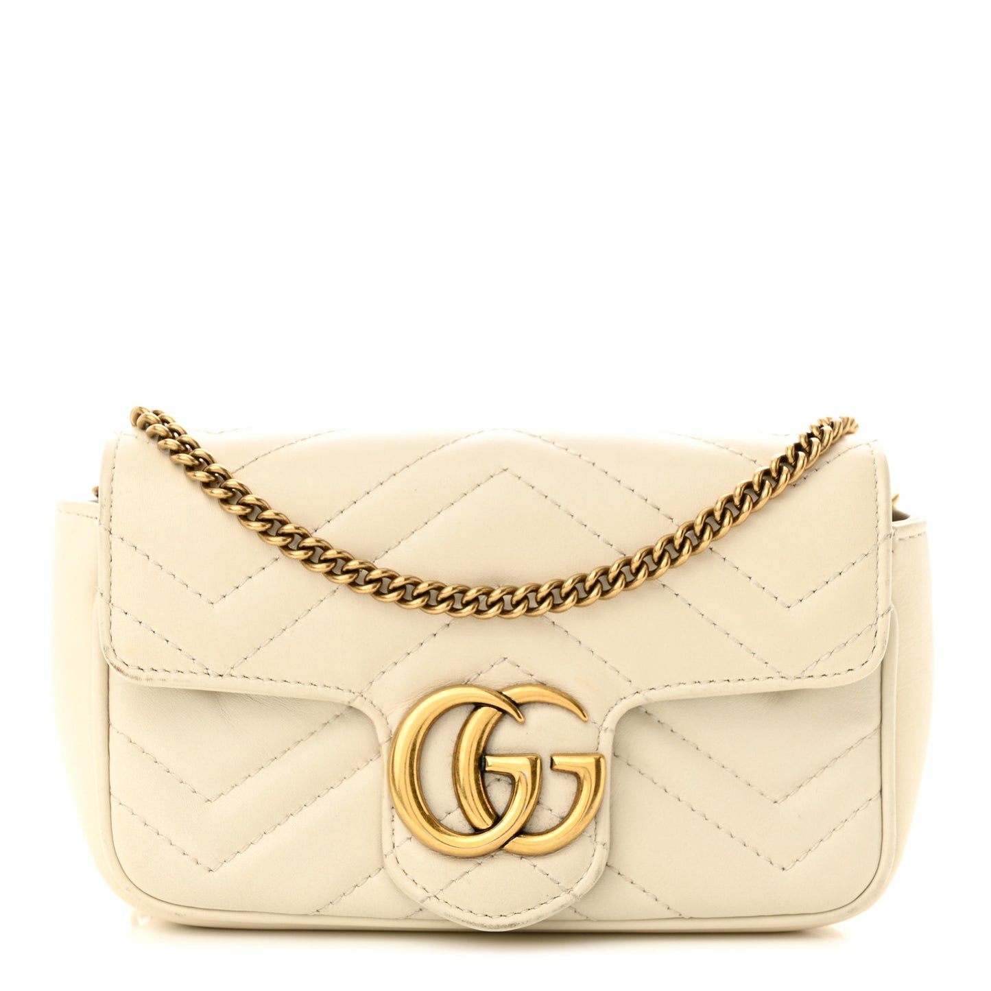 Calfskin Matelasse Super Mini GG Marmont Shoulder Bag White
