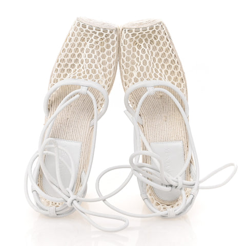 Mesh Lambskin Sporty Web Stretch Ankle Tie Espadrilles 37 Optic White