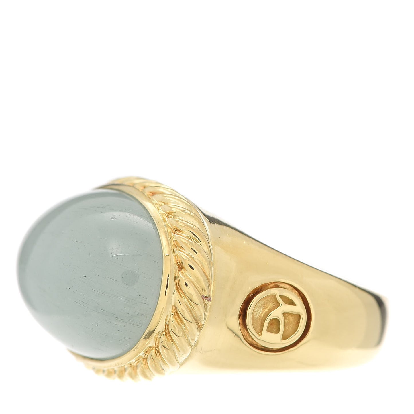 18K Yellow Gold Aquamarine 20mm Oval Signature Ring 51 5.75