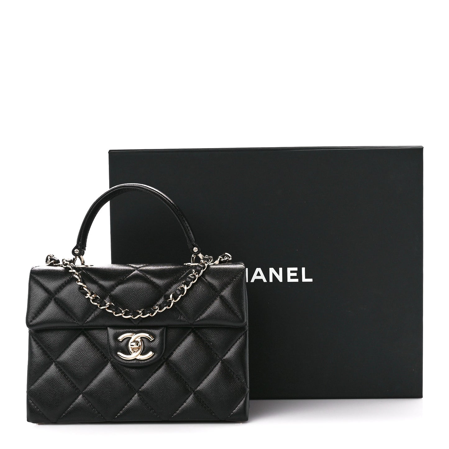 Caviar Quilted Mini Retro Twist Top Handle Flap Black