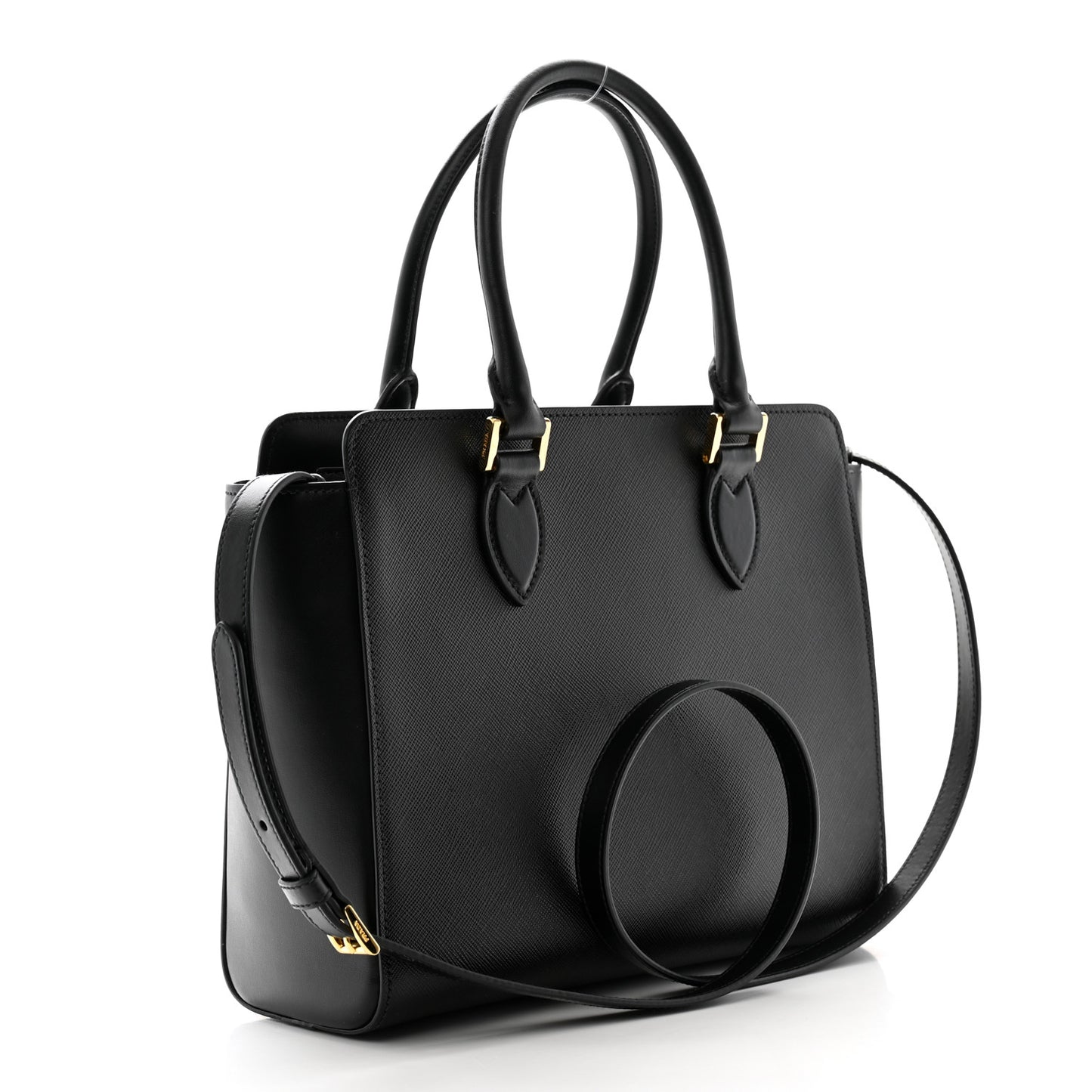 Saffiano Soft Calfskin Small Zippered Tote Black