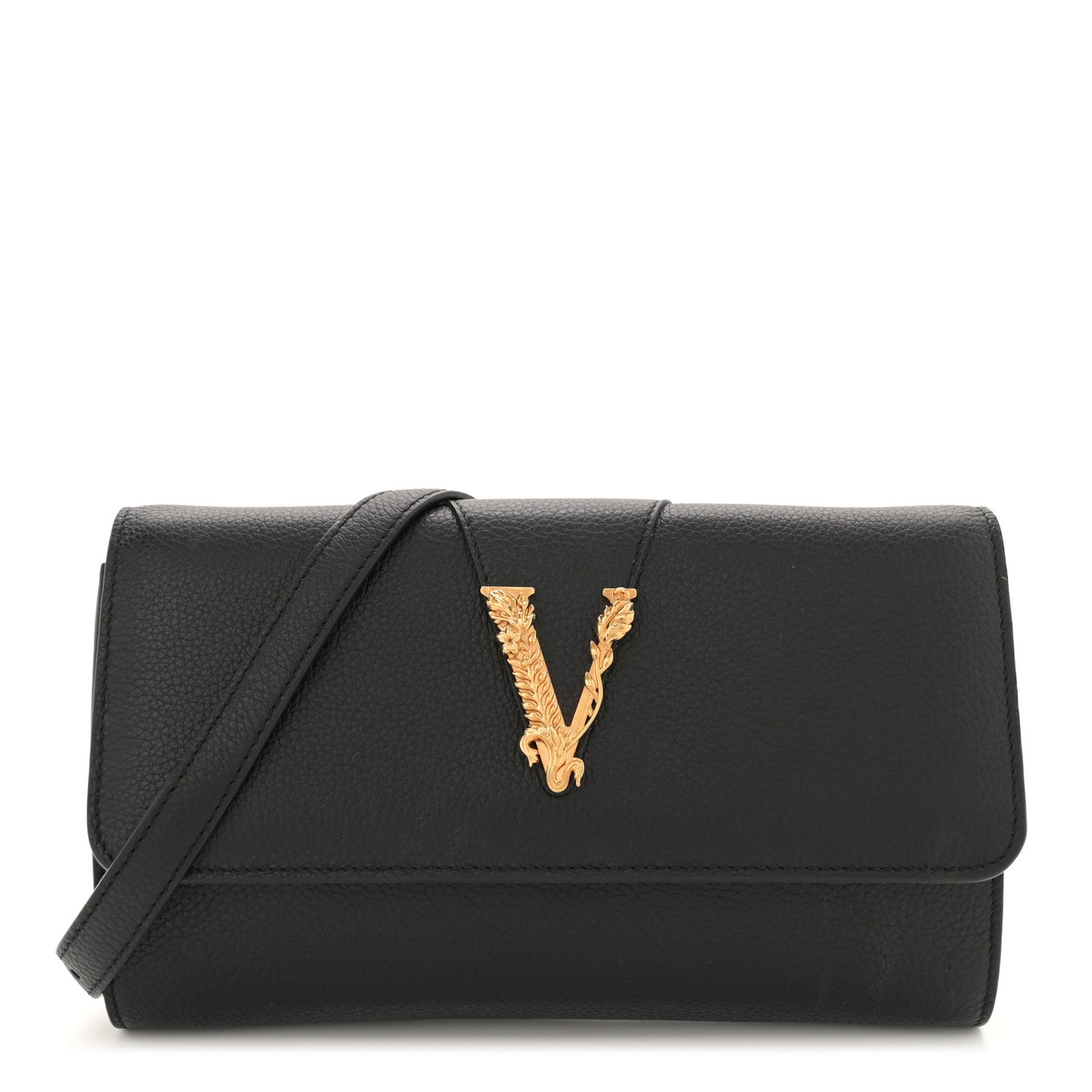Grained Calfskin Virtus Wallet On Chain Black