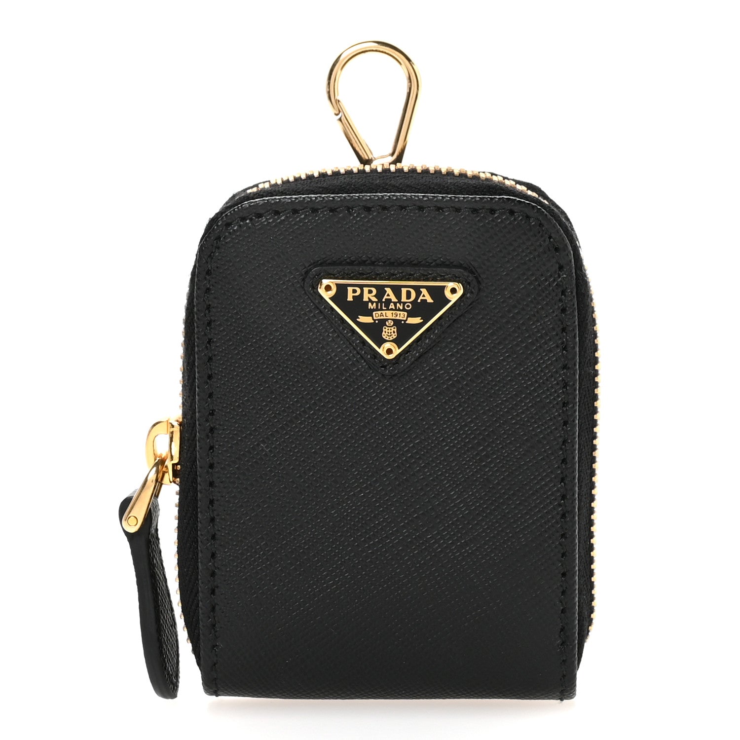 Prada Saffiano Triangle Zip Around Mini Pouch Black 1797152