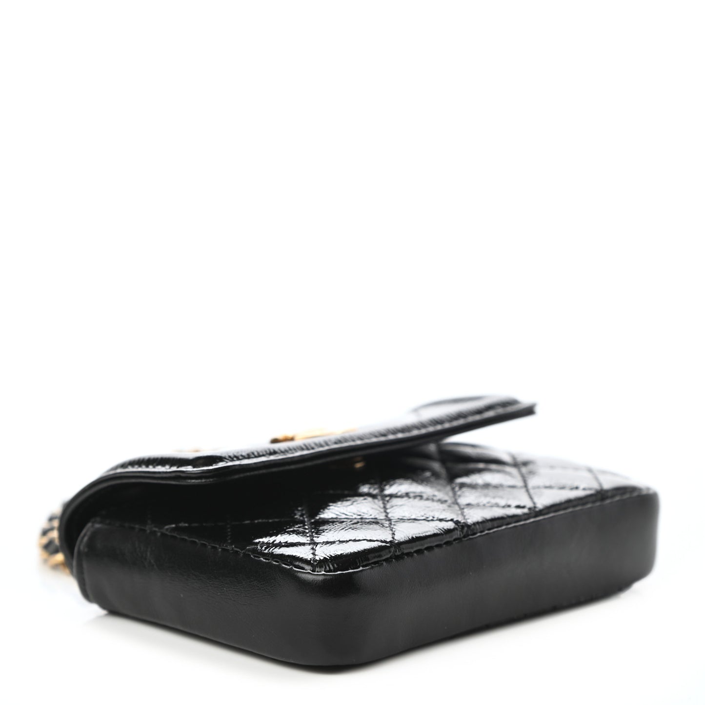 Shiny Aged Calfskin Quilted Waist Belt Bag Black