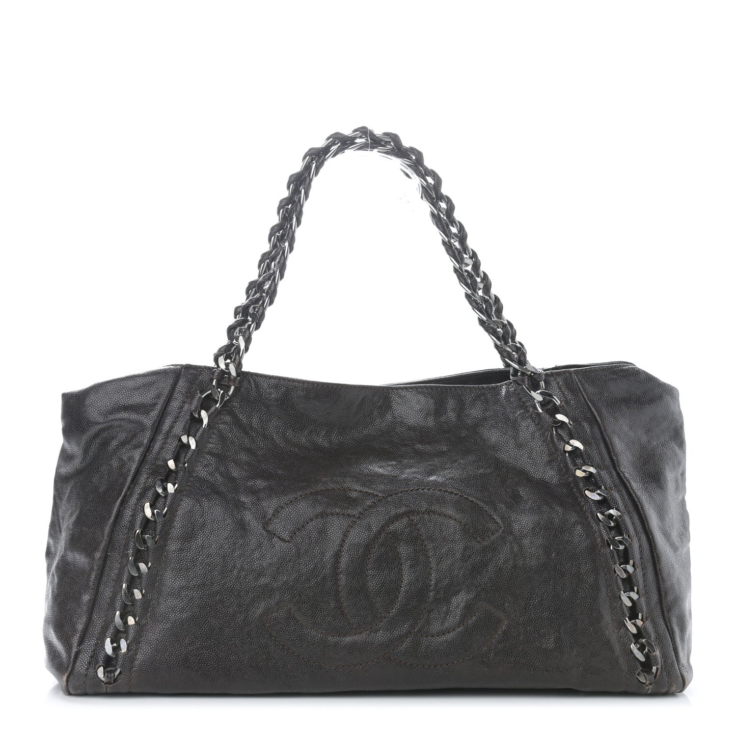 Glazed Caviar East West Modern Chain Tote Brown