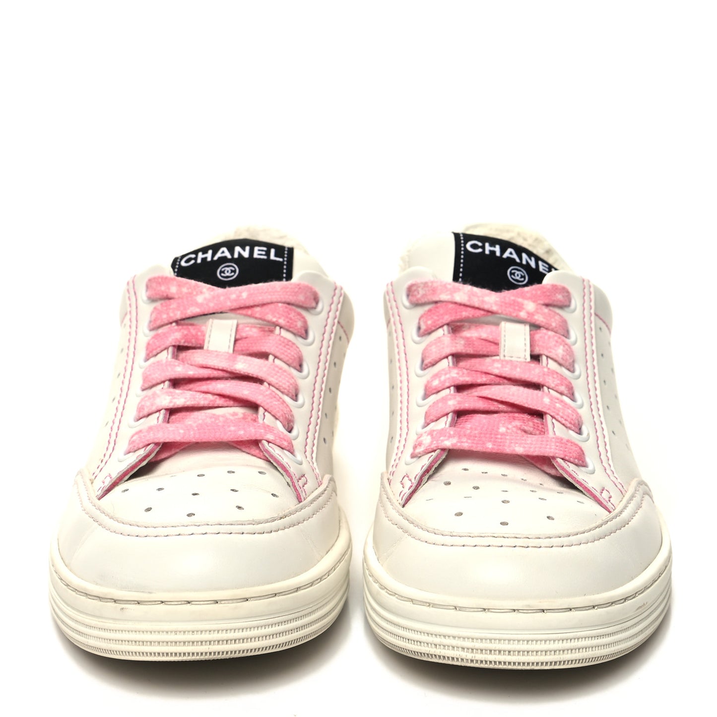 Calfskin Womens Logo Sneakers 35.5 White Pink