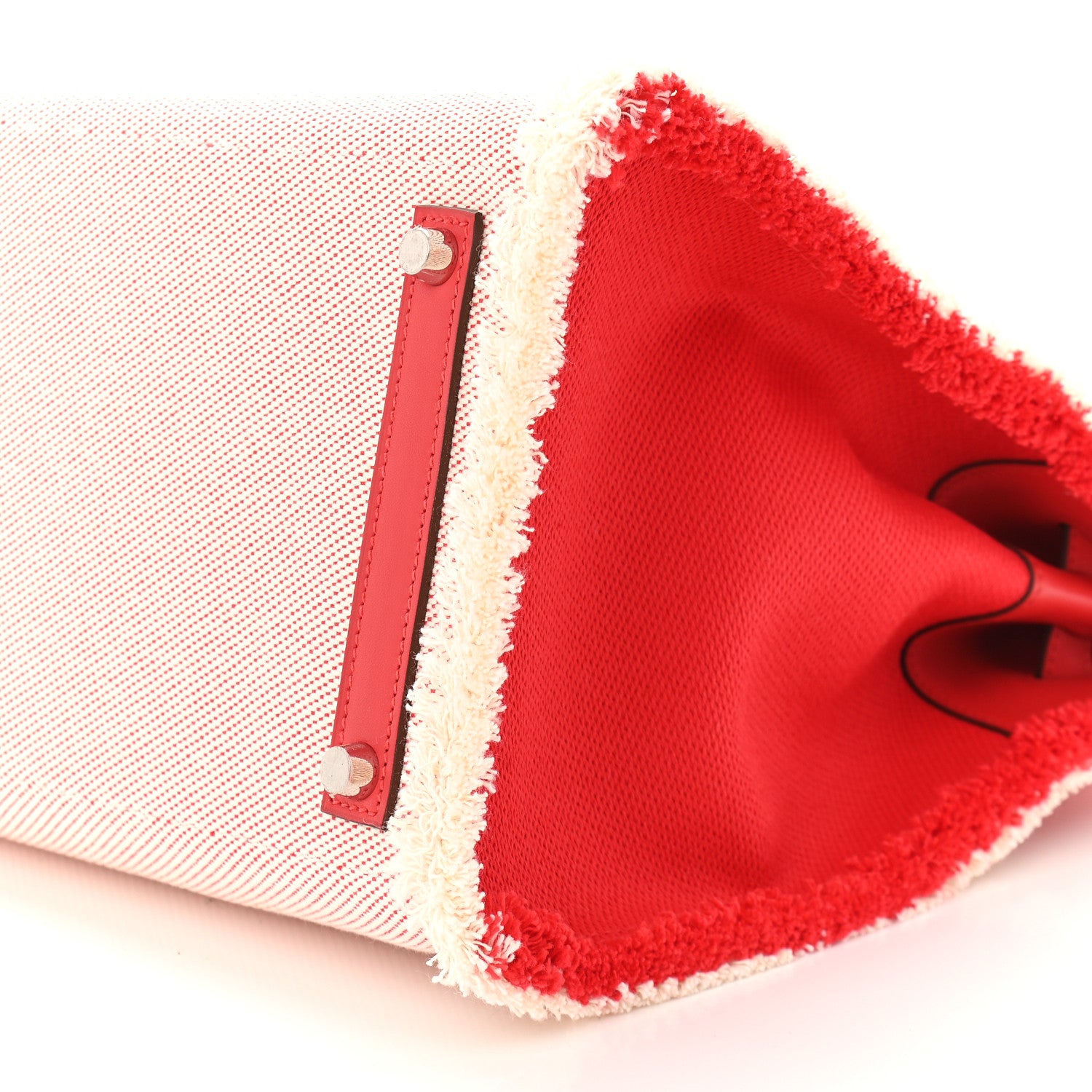 Hermes Swift Twill H Fray Fray Birkin 35 Rouge de Coeur Ecru 9 of 10