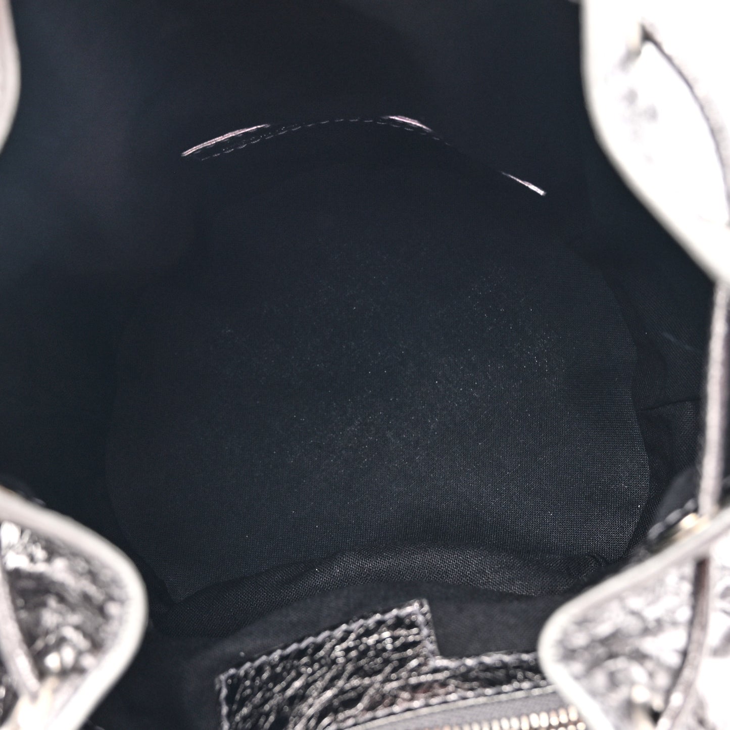 Metallic Agneau Arena Crystal Le Cagole Bucket Bag XS Silver