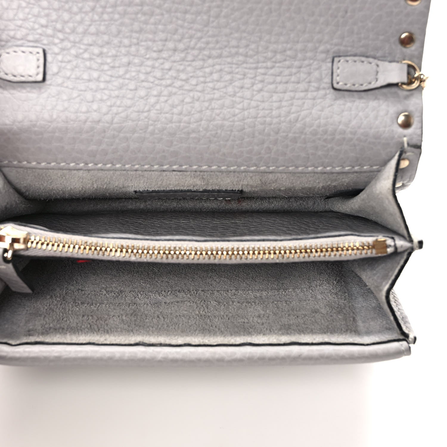 Valentino Garavani Pebbled Calfskin Rockstud Wallet On Chain Pastel Grey 5 of 10
