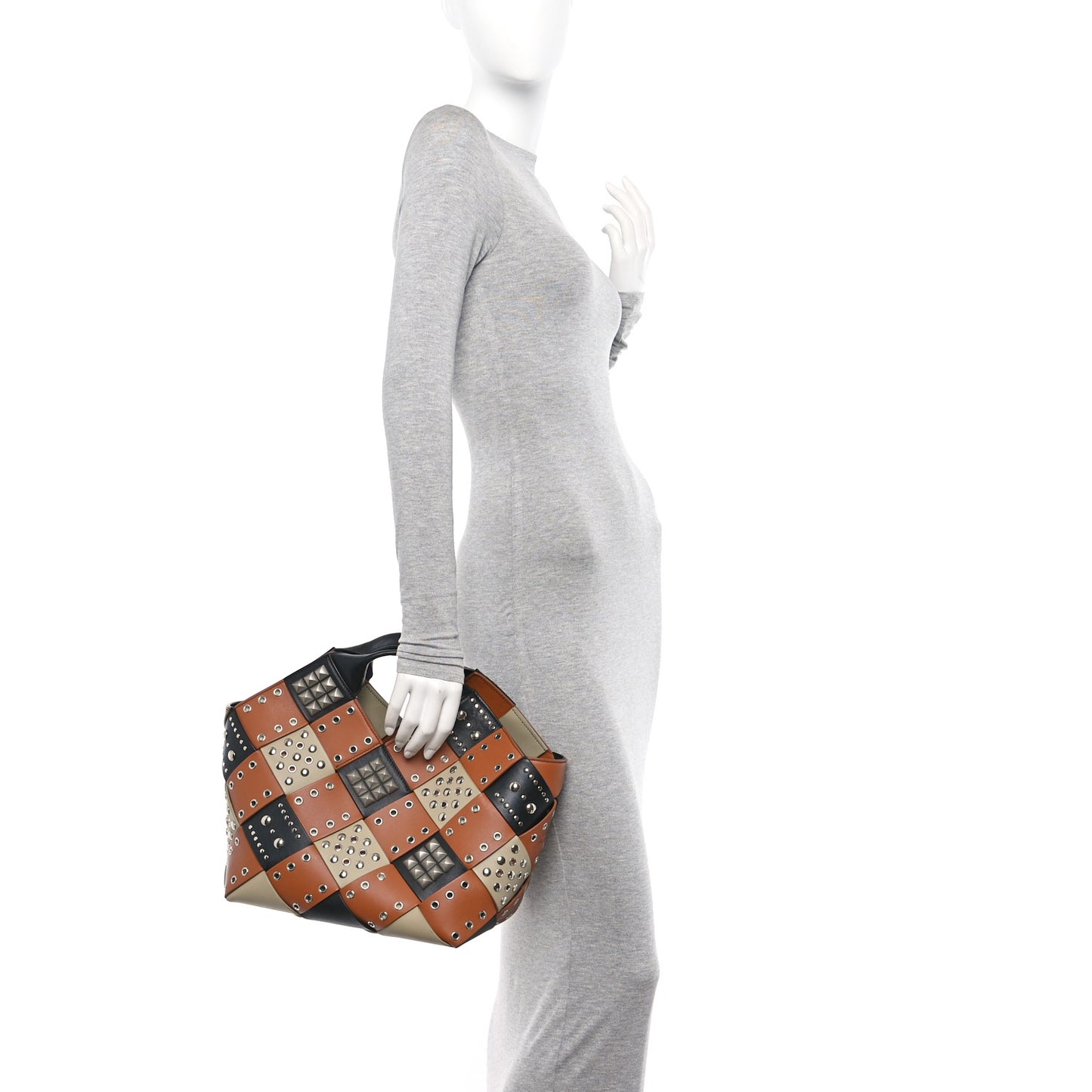 Calfskin Woven Studded Basket Surplus Bag Multicolor