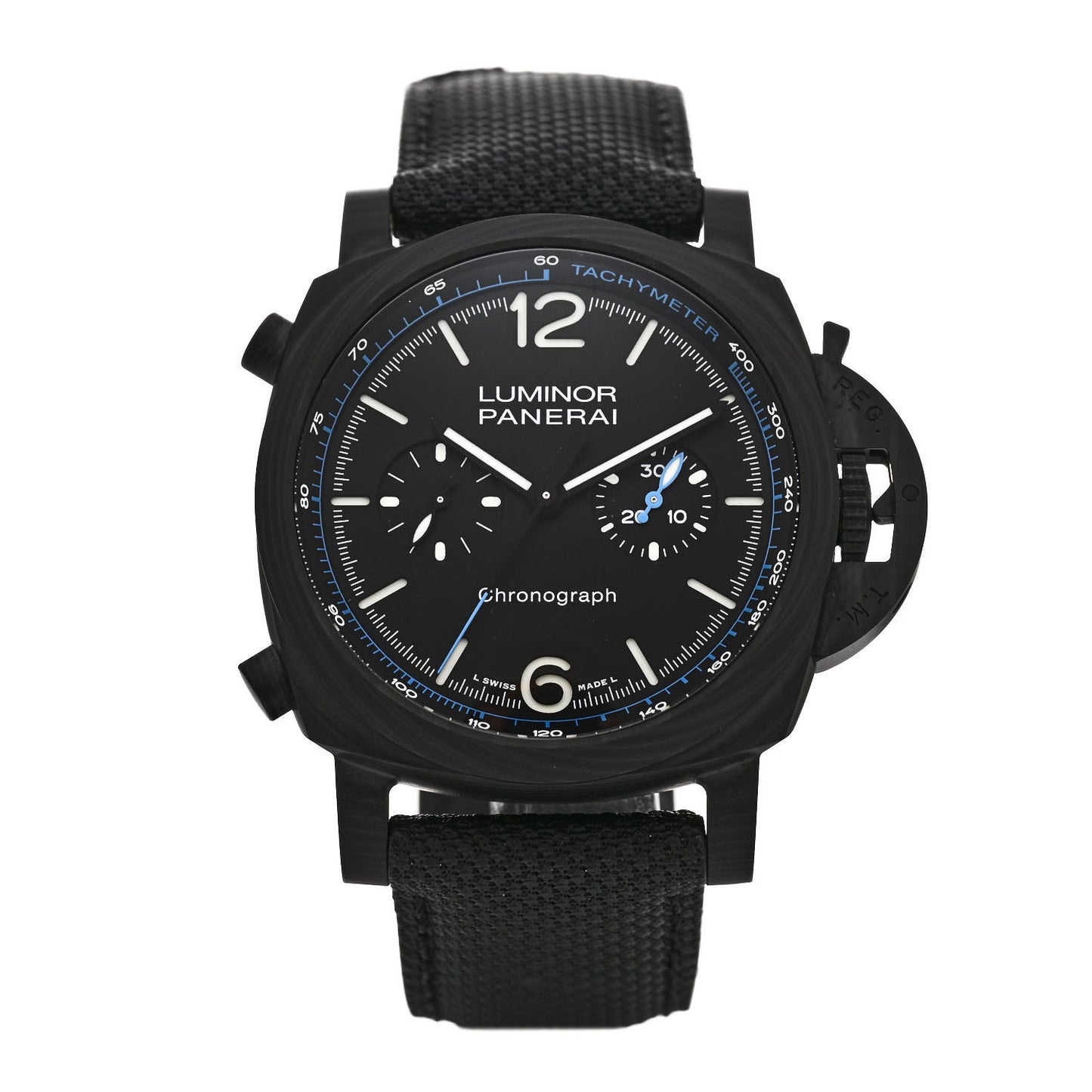 Carbon Fiber Fabric 44mm Luminor Chrono Carbotech Chronograph Automatic Watch Black PAM01219