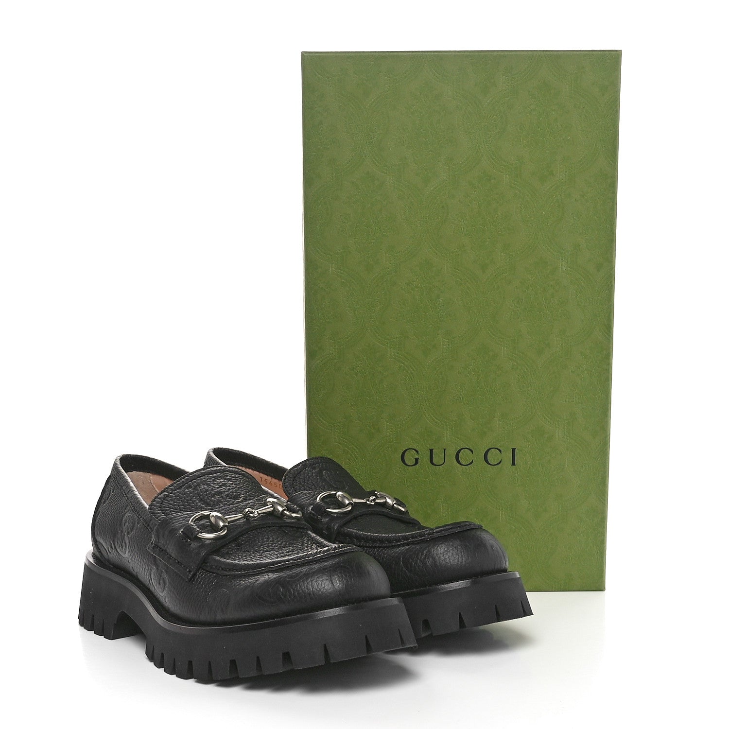 Gucci Piuma Calfskin Embossed Womens Platform Lug Sole Loafers 39 Black 7 of 7