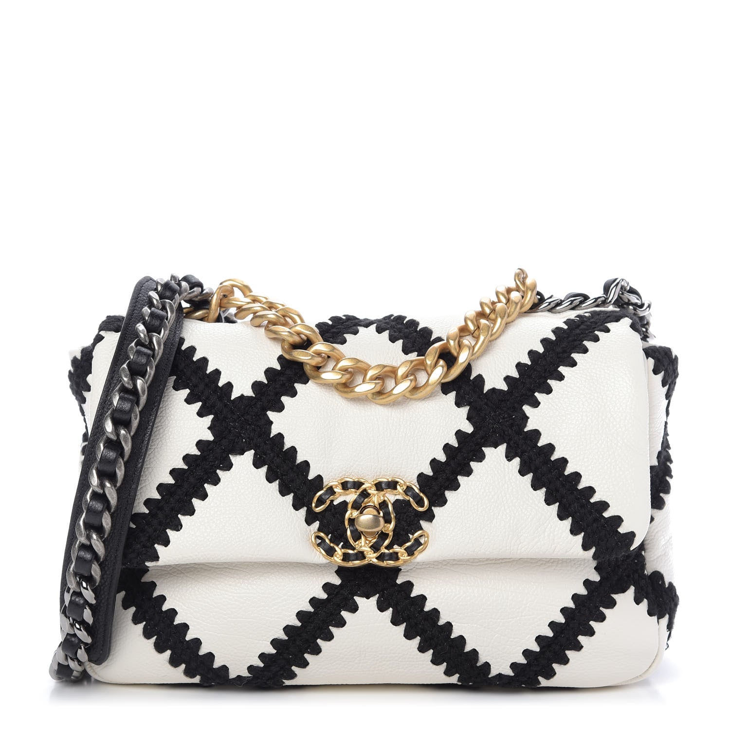 Chanel Calfskin Crochet Medium 19 Flap White Black 1 of 9