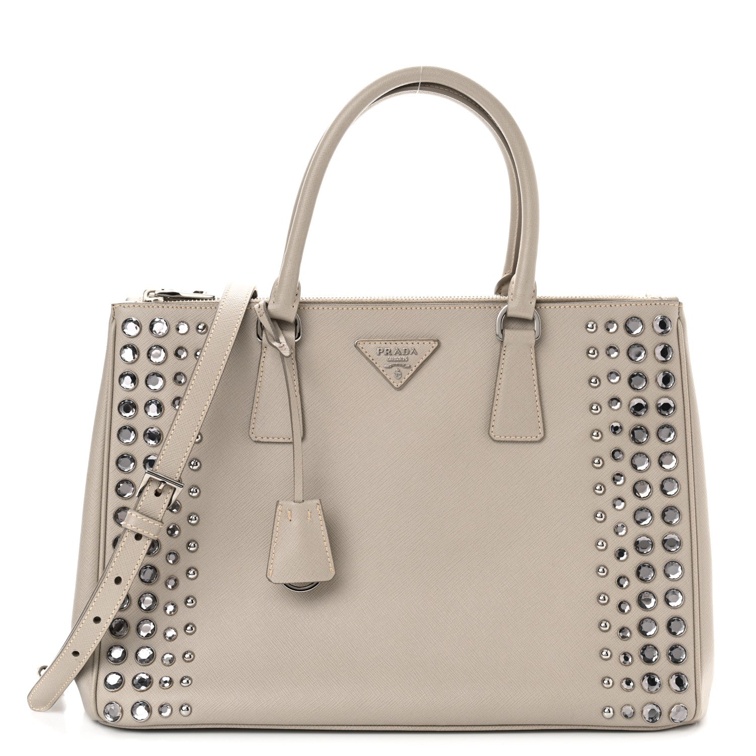 Prada Saffiano Lux Studded Crystal Medium Galleria Double Zip Tote