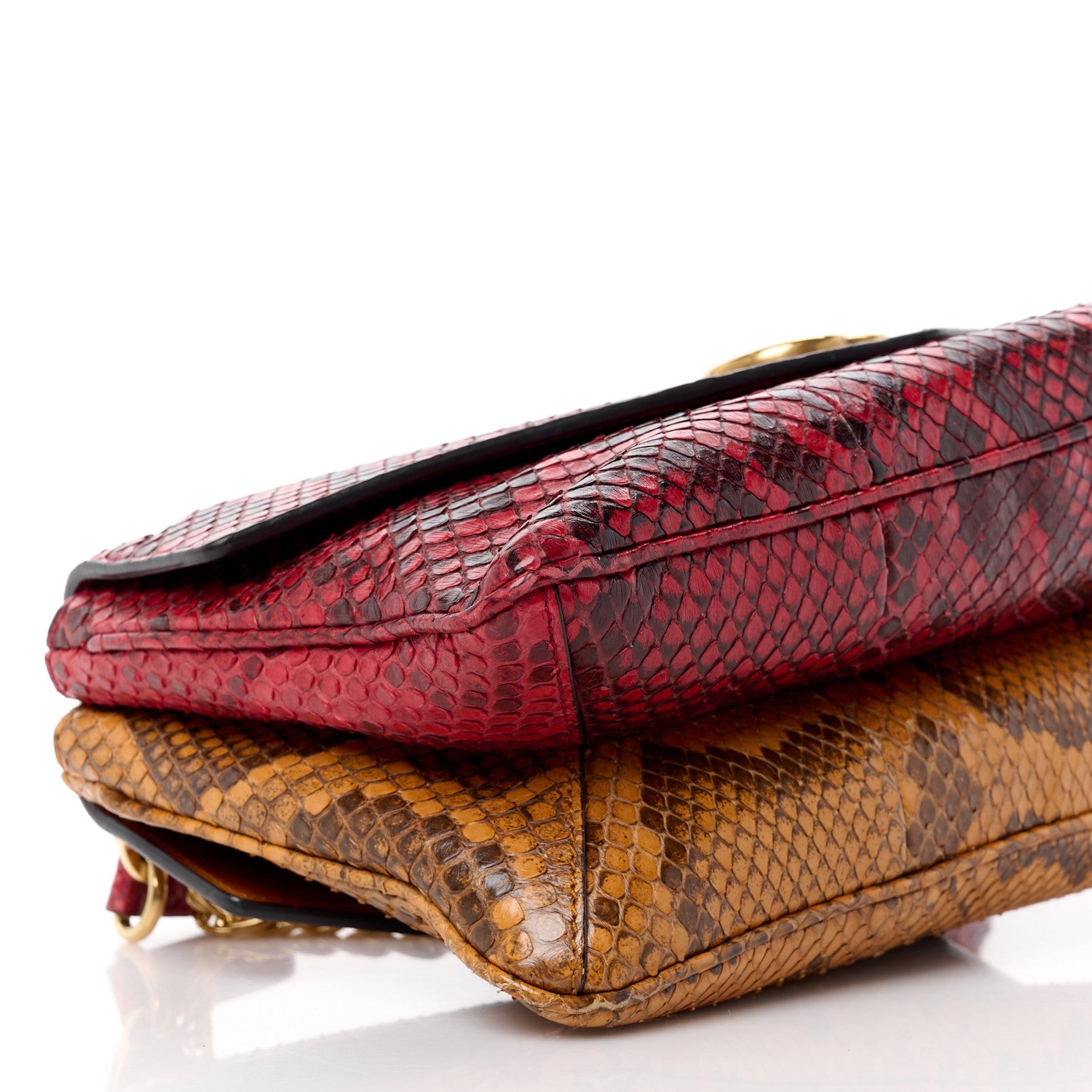 Gucci Snakeskin Medium Thiara Double Envelope Shoulder Bag Red Orange 10 of 15
