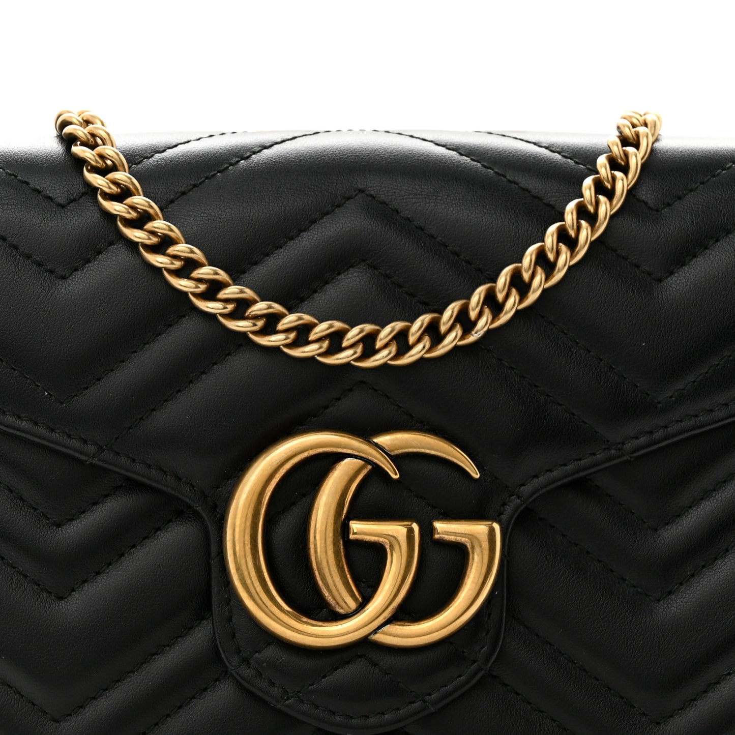 Calfskin Matelasse GG Marmont Chain Wallet Black