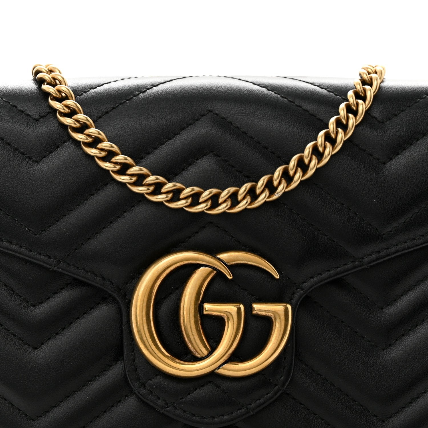 Gucci Calfskin Matelasse GG Marmont Chain Wallet Black 8 of 13
