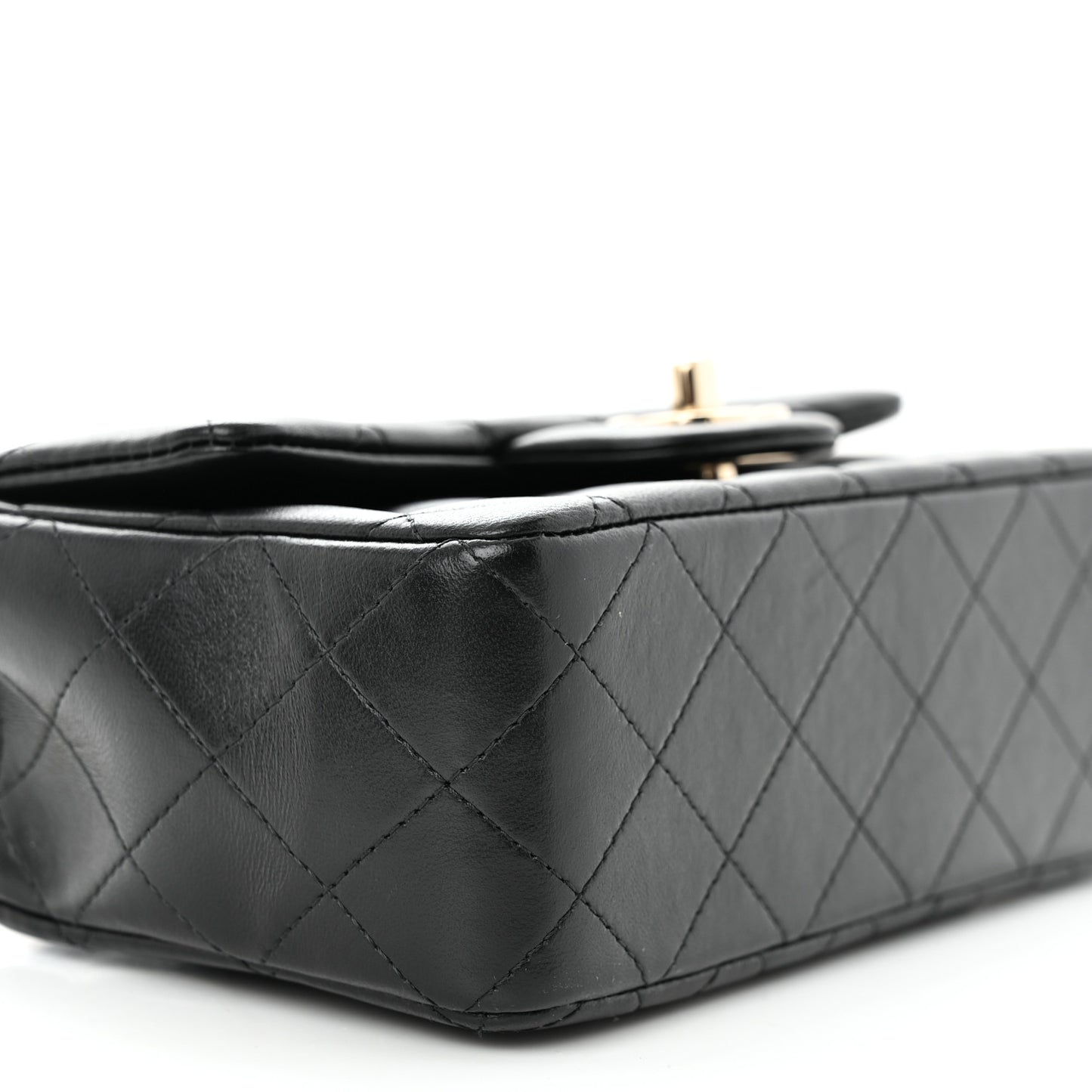 Lambskin Quilted Mini Lion Charm Top Handle Rectangular Flap Black
